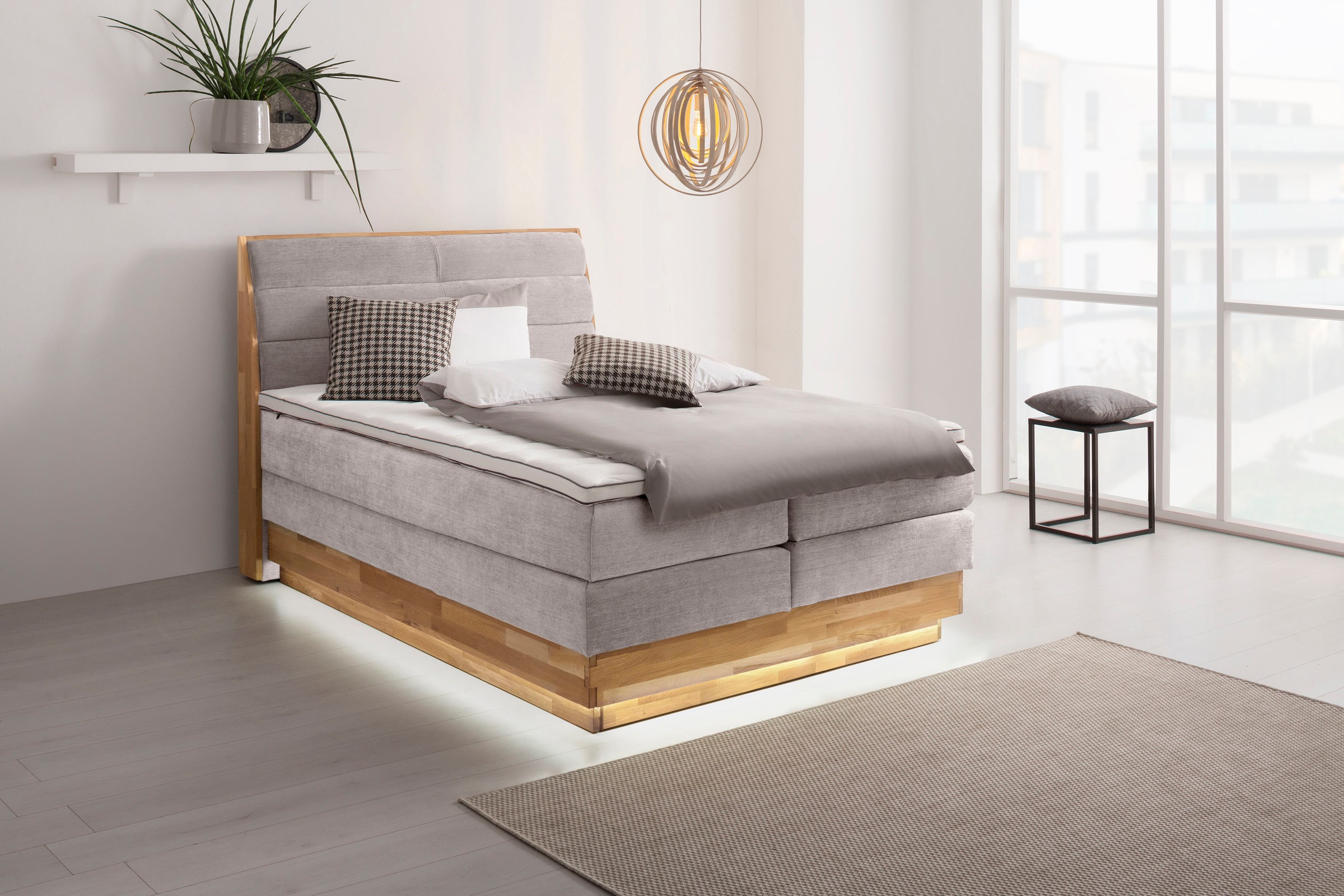 OTTO products Boxspringbett, LED-Beleuchtung, mit zertifizierten, recycelten Bezugsstoffen
