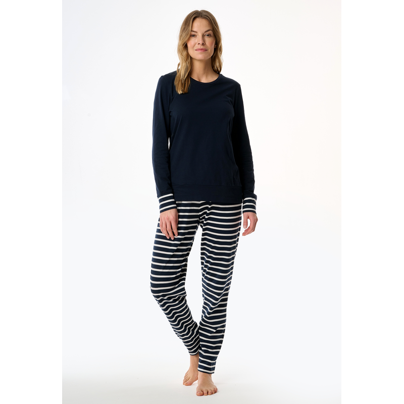 SCHIESSER Schlafanzug »Casual Essentials« 2 Stk. tlg., Baumwolle, Rundhalsausschnitt, langärmelig 804-nachtblau 36 36 Schlafanzug von Schiesser