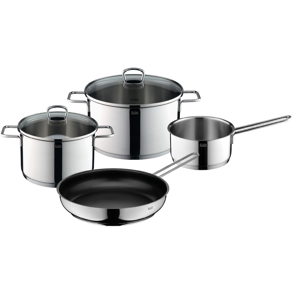 Silit Topf-Set »Alicante«, Cromargan® Edelstahl Rostfrei 18/10, (Set, 4 tlg., je 1 Fleischtopf Ø 20/24/28 cm, 1 Kasserolle Ø 16 cm, 1 Pfanne Ø 28 cm), induktionsgeeignet