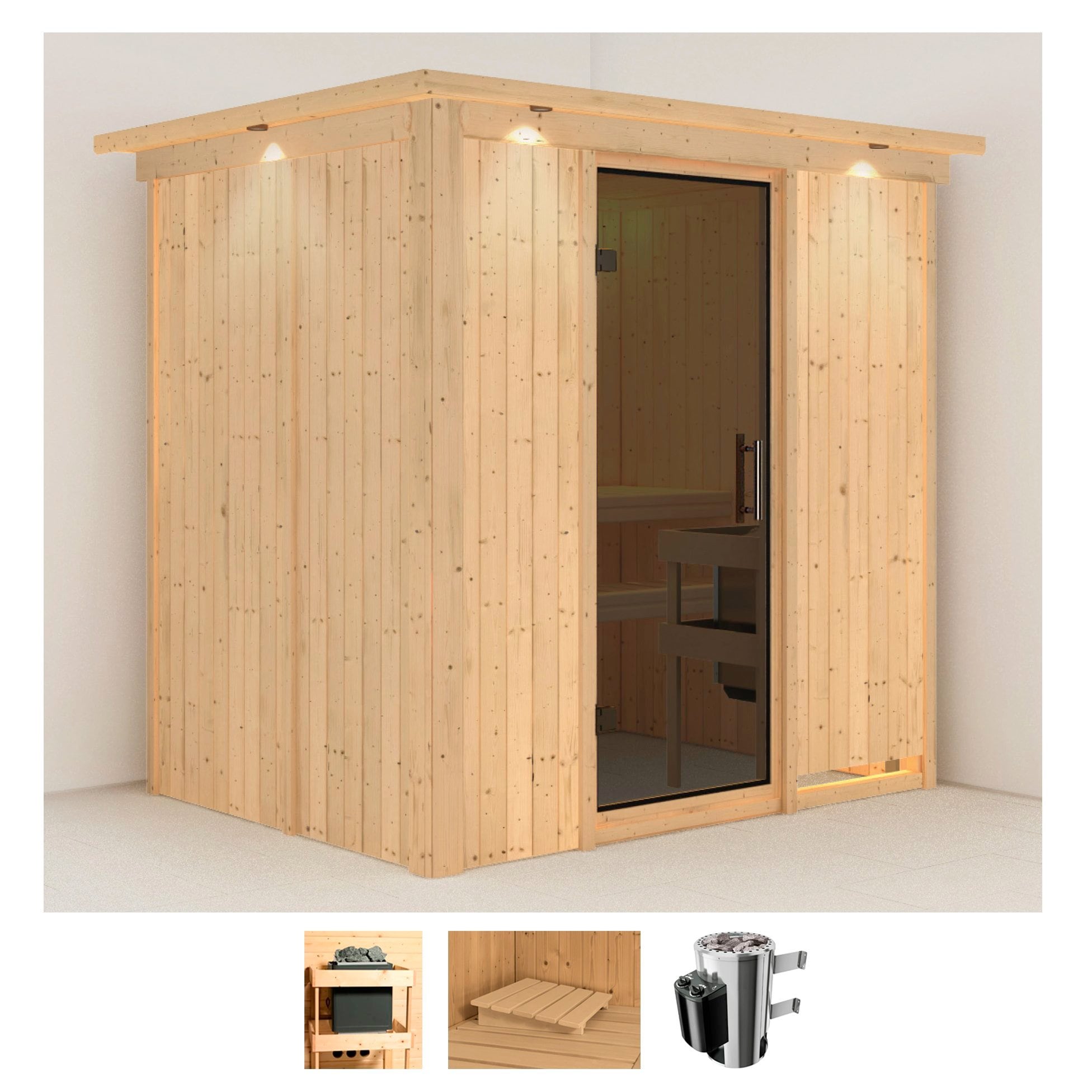 Karibu Sauna »Finja«, 3,6-kW-Plug & Play Ofen mit integrierter Steuerung günstig online kaufen