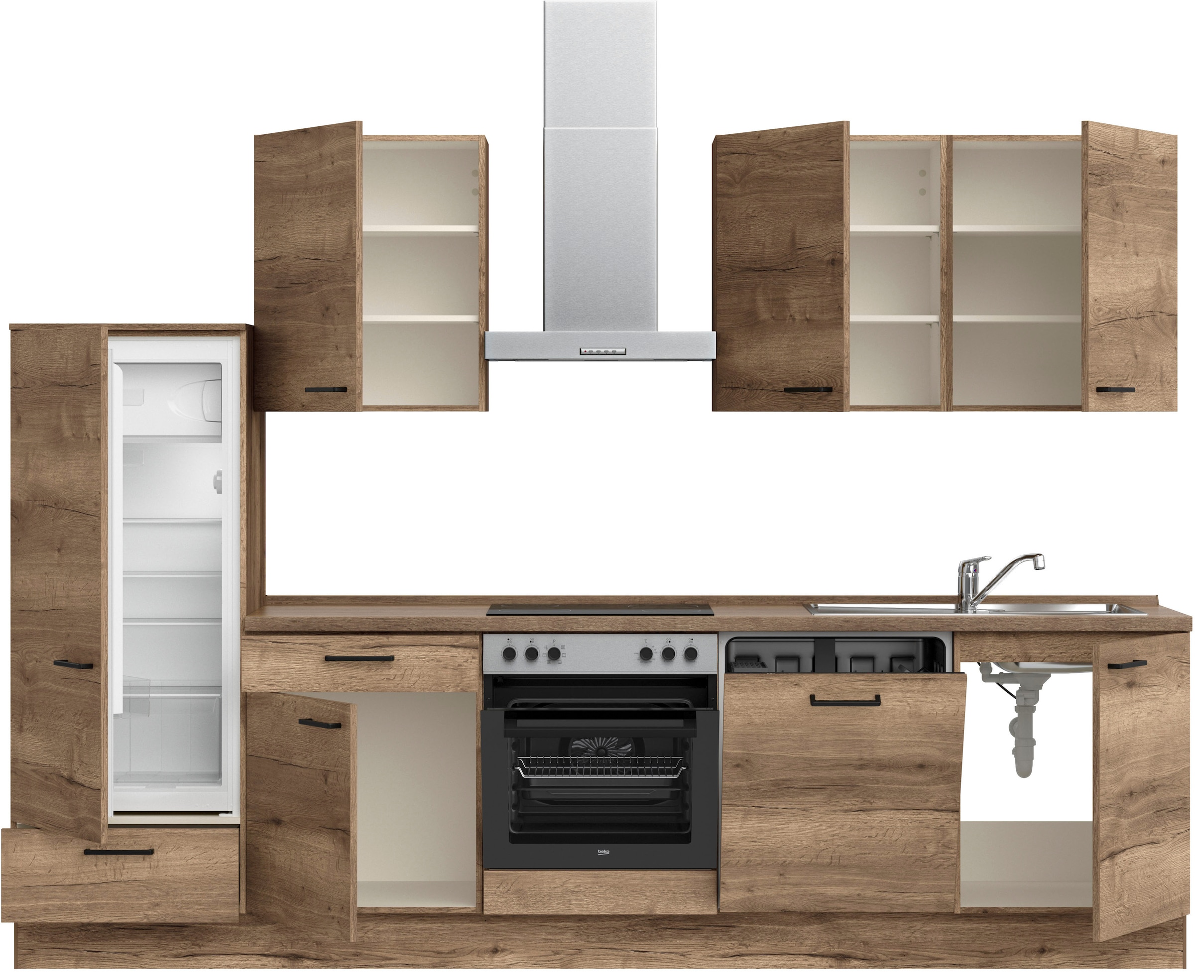 nobilia® Küchenzeile »"Structura I"« vormontiert, Ausrichtung wählbar, Breite 300 cm, wahlw. mit E-Geräten