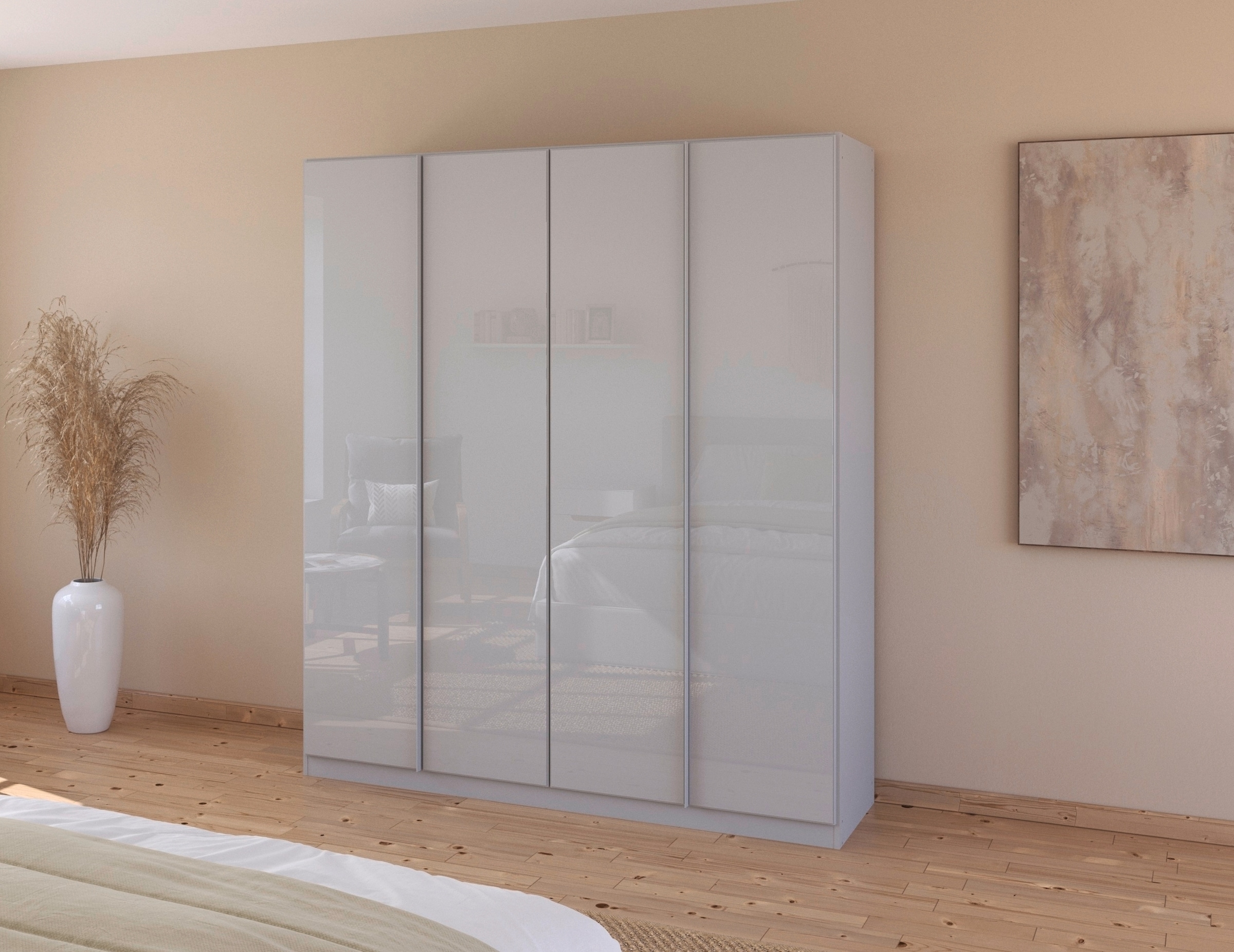 RAUCH Drehtürenschrank »Monostar« mit Glasfront sowie umfangreicher Innenausstattung Seidengrau/Glas Seidengrau