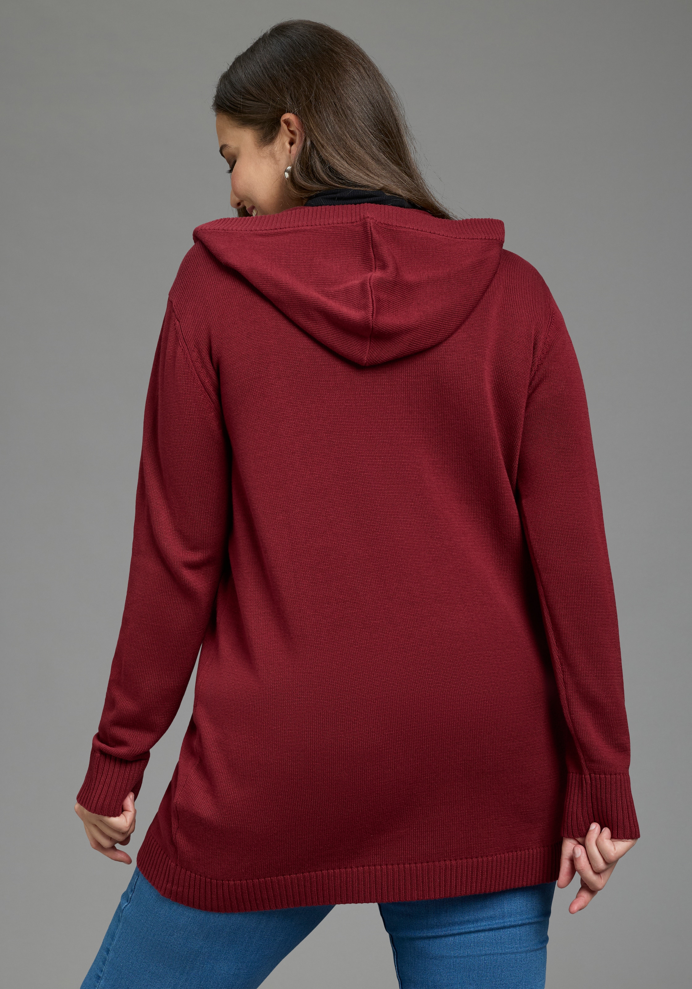 Laura Scott CURVE Kapuzenstrickjacke »Große Größen« mit langem Schnitt, figurumspielende Passform, Langarm