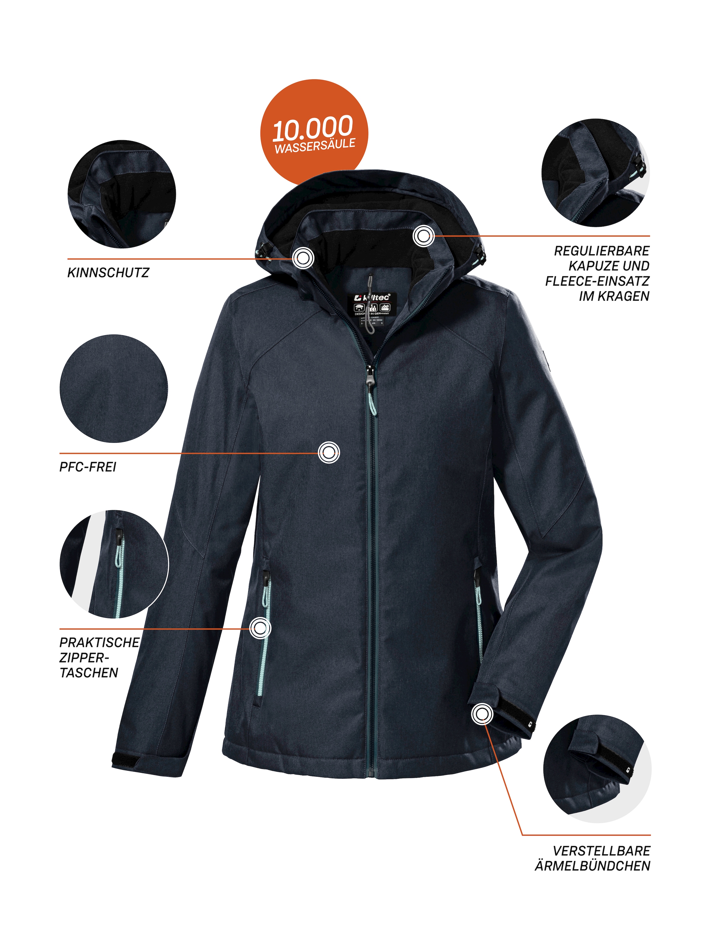 Killtec Outdoorjacke »KOW 142 WMN JCKT«, Wind- und wasserdichte Damenjacke, atmungsaktiv, abnehmbare Kapuze