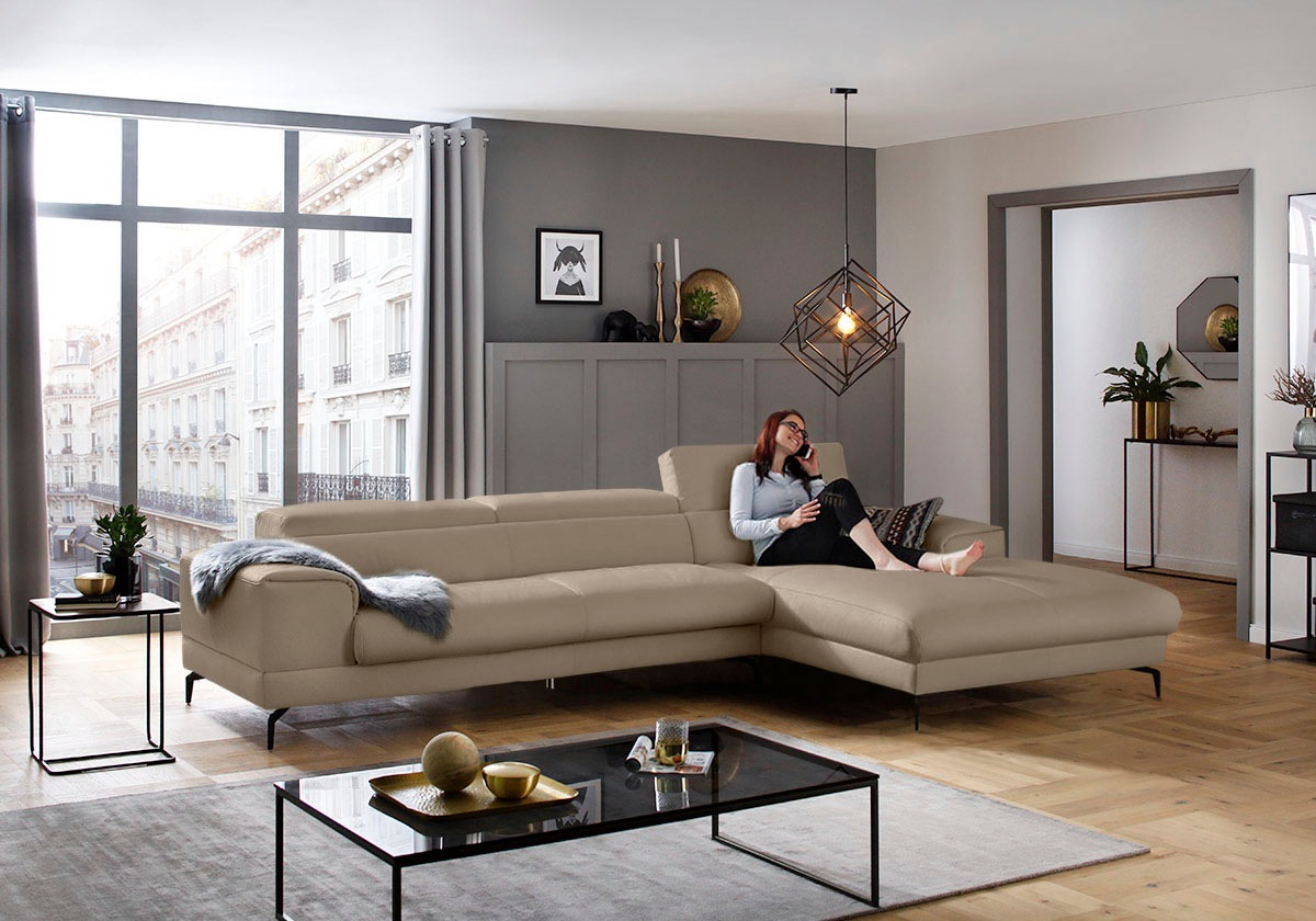 W.SCHILLIG Ecksofa »piedroo, Designsofa mit tollem Sitzkomfort, bequem, L-Form«, Kopfteilverstellung, wahlweise mit Sitztiefenverstellung, Breite 343cm