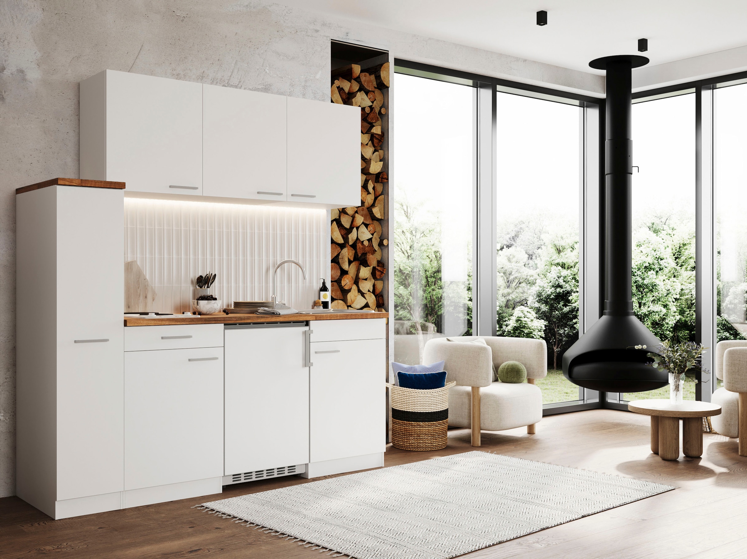 RESPEKTA Küche »Luis, mit Duo Kochfeld, wahlweise mit Mikrowelle, Korpus Weiß,« Breite 180 cm, in exclusiver Konfiguration für OTTO