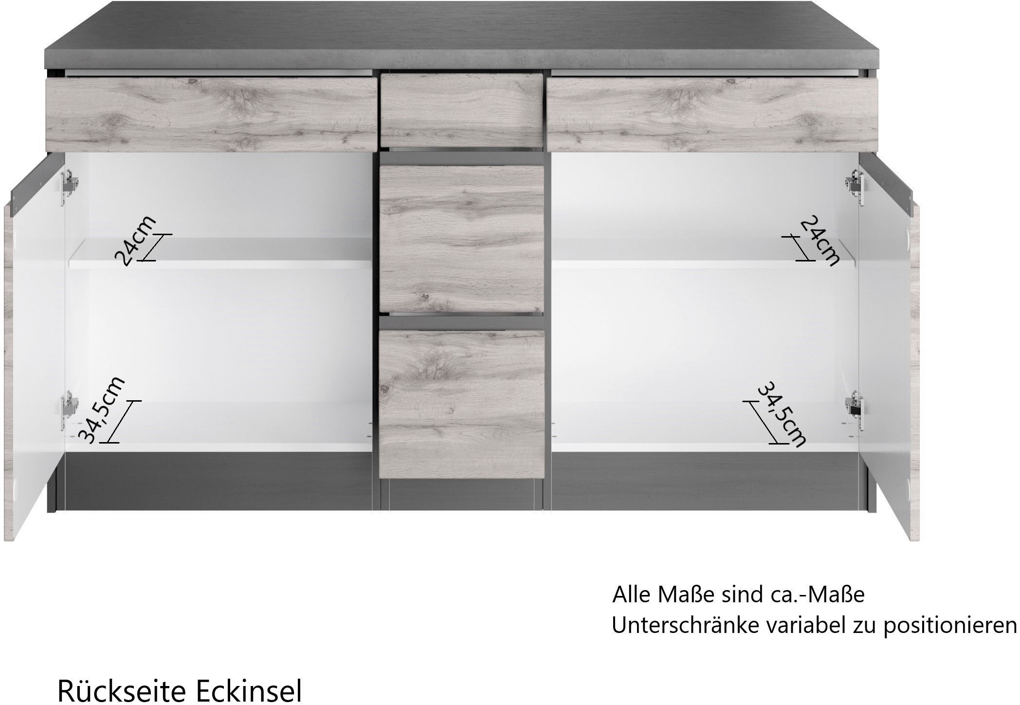 KOCHSTATION Winkelküche »KS-Riesa«, Stellbreite 490/153 cm, wahlweise mit Induktionskochfeld