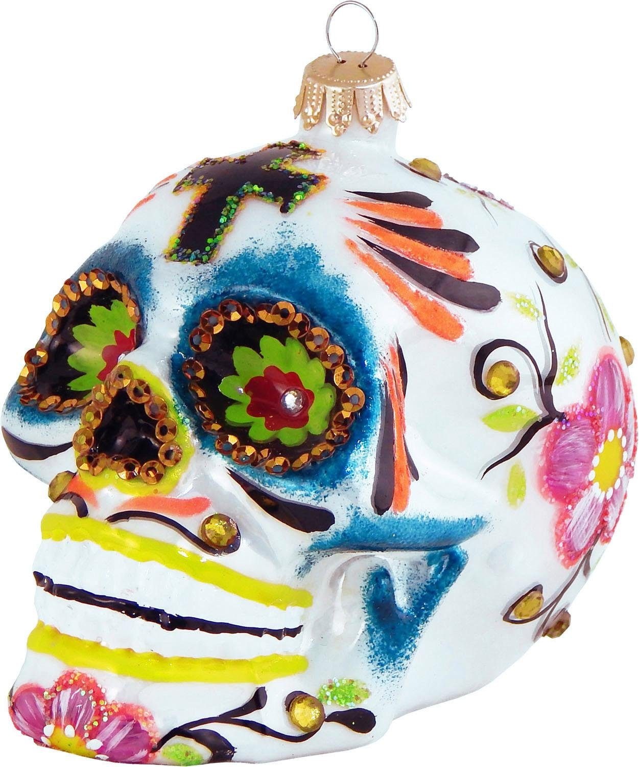 Krebs Glas Lauscha Christbaumschmuck »Totenkopf, Weihnachtsdeko, Christbaumschmuck«, (1 tlg.), mundgeblasen, mit mexikanischer Dekoration