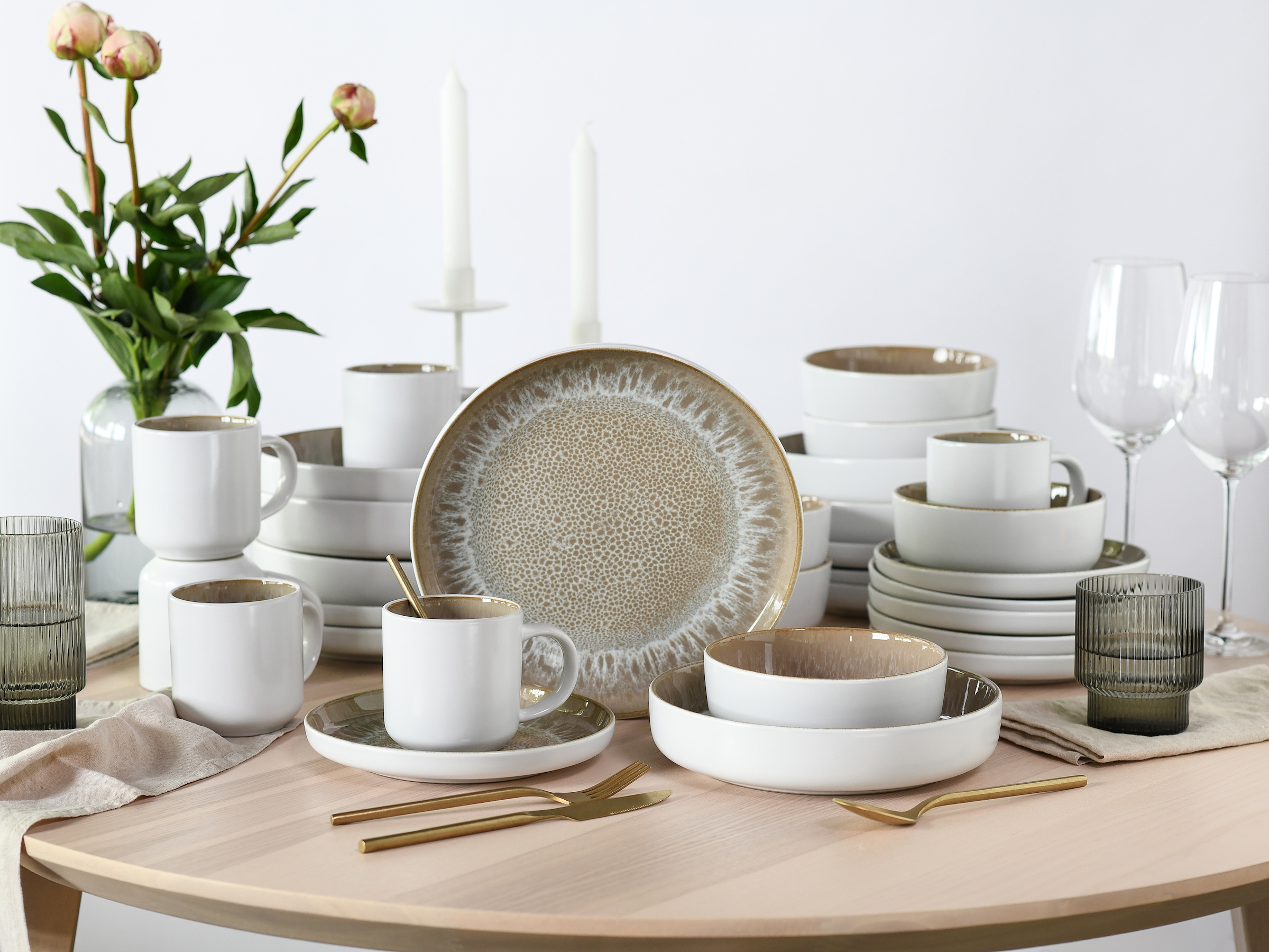 my home Kombiservice »modernes Geschirr-Set, Service Nydala« hohe Haltbarkeit, spülmaschinen- & mikrowellengeeignet, Reaktivglasur