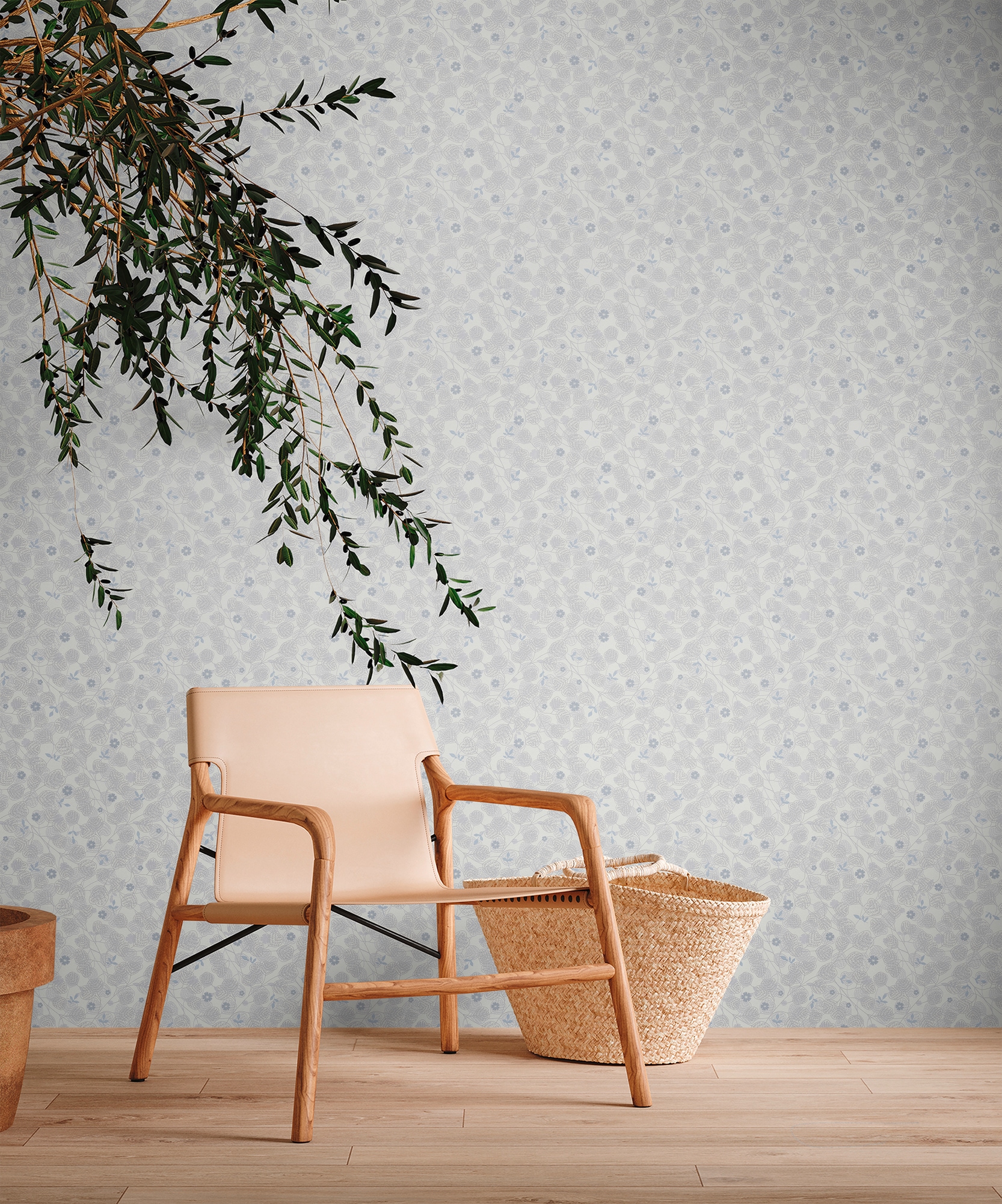 living walls Vliestapete »Metropolitan Stories. Travel Styles. Tapete Floral«, matt-gemustert-neutral, Blumen-Tapete mit Blümchen Skandinavisch Blätter Tapeten Wohnzimmer