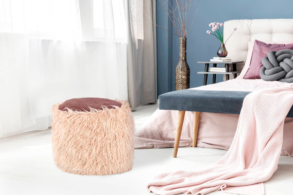 Kayoom Pouf »Fellpouf Bobtail 125, Fellhocker in zweifarbigem Design«, (1 St.), modern, dekorativ, kindersicherer Reißverschluss an der Unterseite
