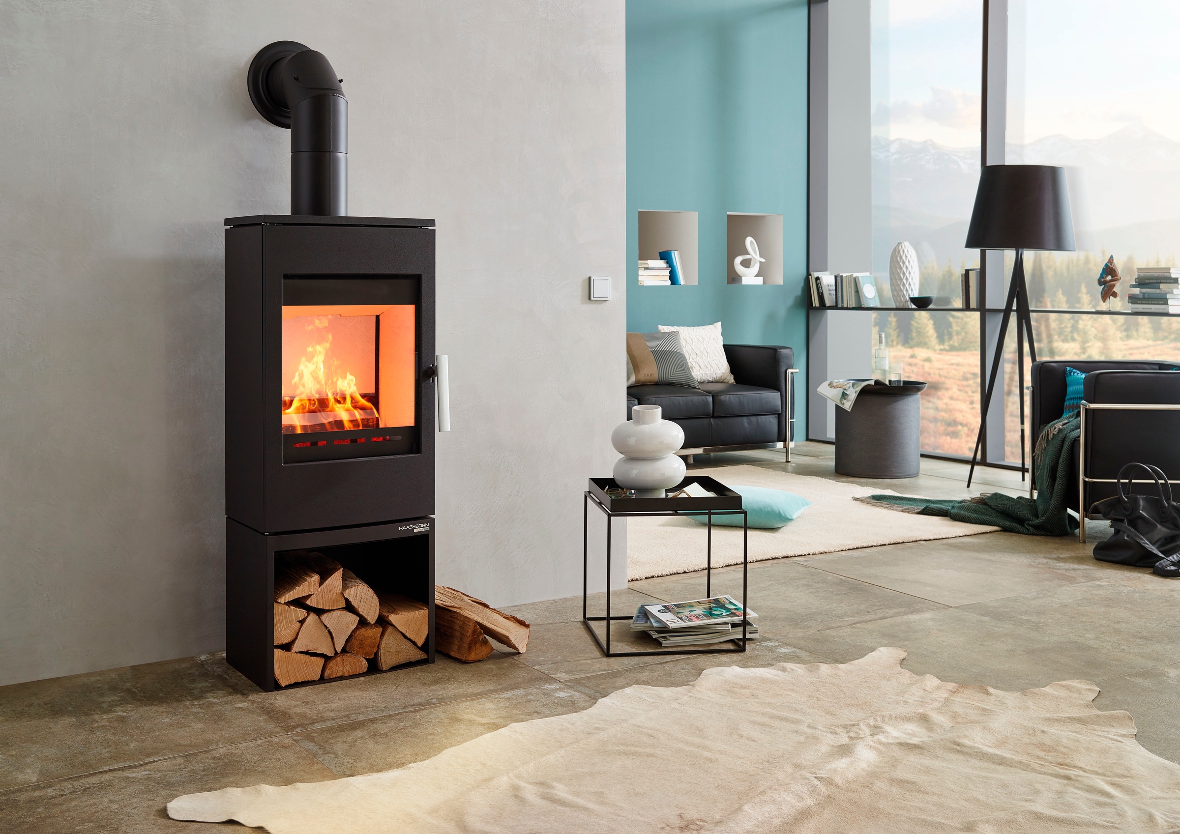 Haas + Sohn Kaminofen »INZELL easy, tief-schwarz mit Holzfach, ohne Türe«