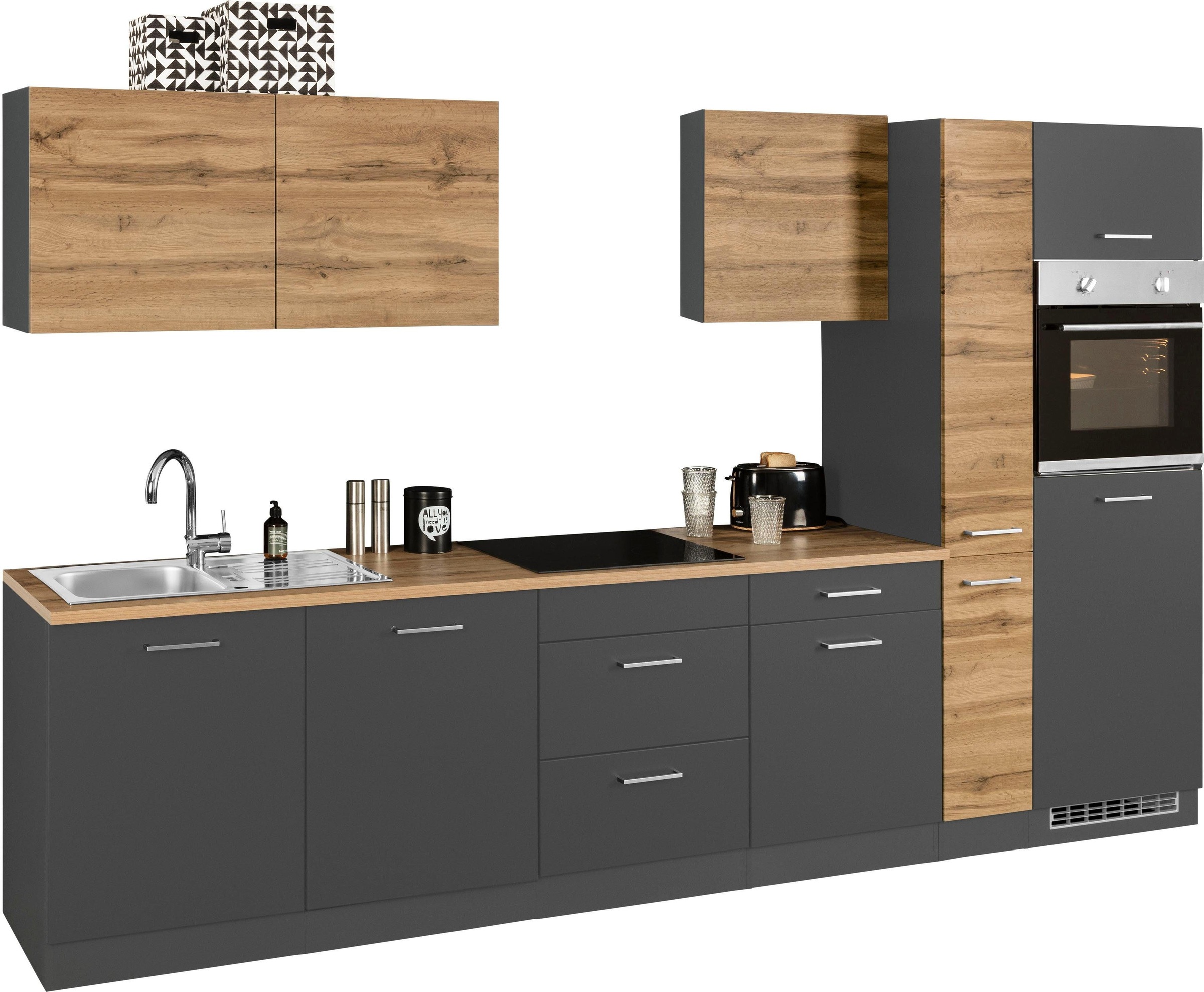 KOCHSTATION Küchenzeile »KS-Kehl«, ohne E-Geräte, Breite 330 cm, für Kühlschrank