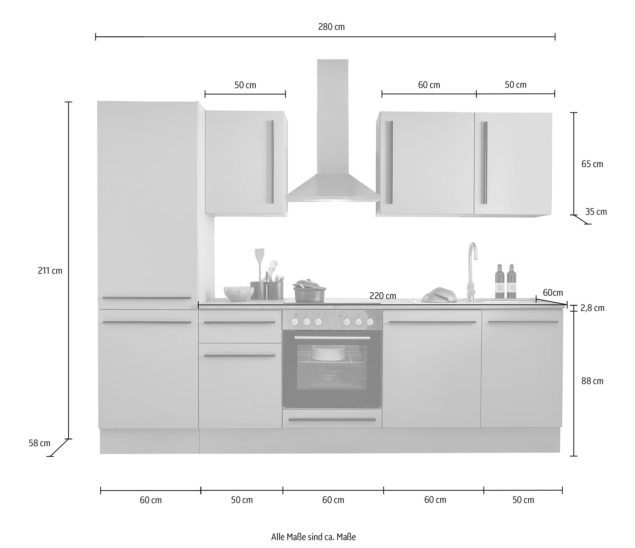 BASIC by Balculina Winkelküche »Denver, Küche BxHxT 280 x 211 x 60«, Breite 280 cm, wahlweise mit E-Geräten und Induktion