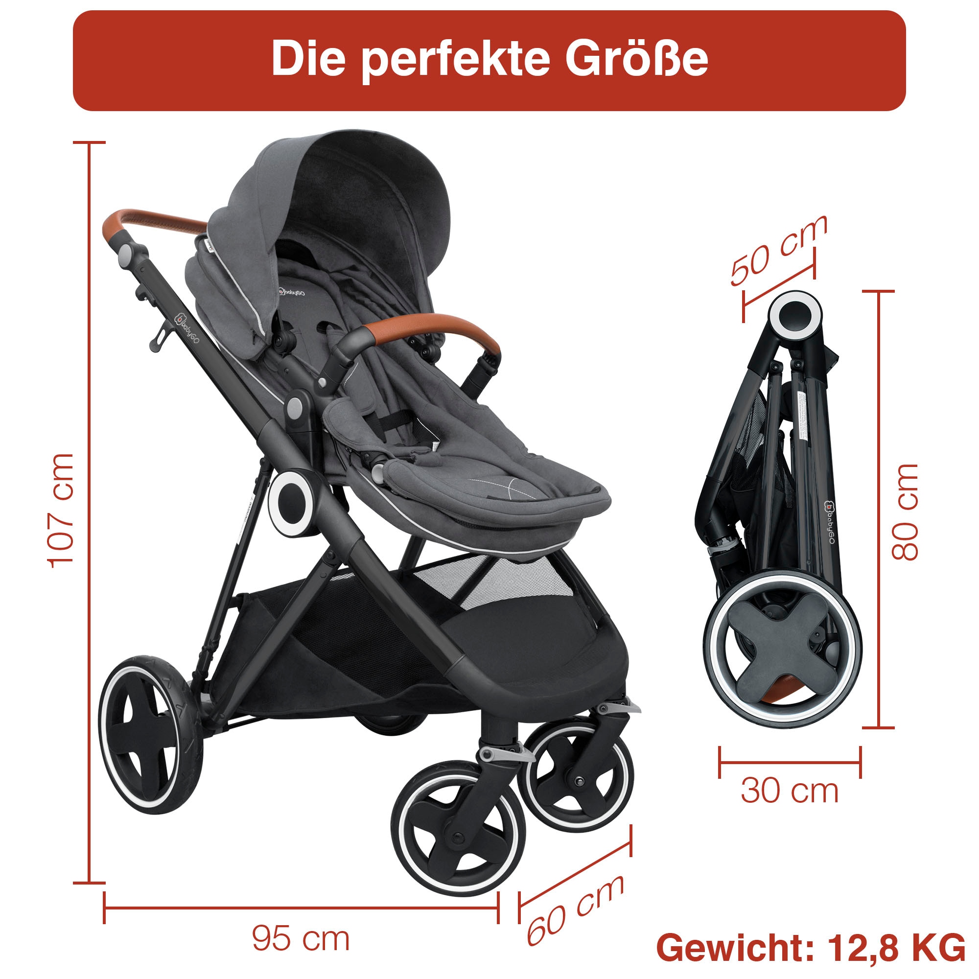 BabyGo Kombi-Kinderwagen »Halime 3in1«, inklusive Babywanne, Babyschale, Regenhaube & Wickeltasche