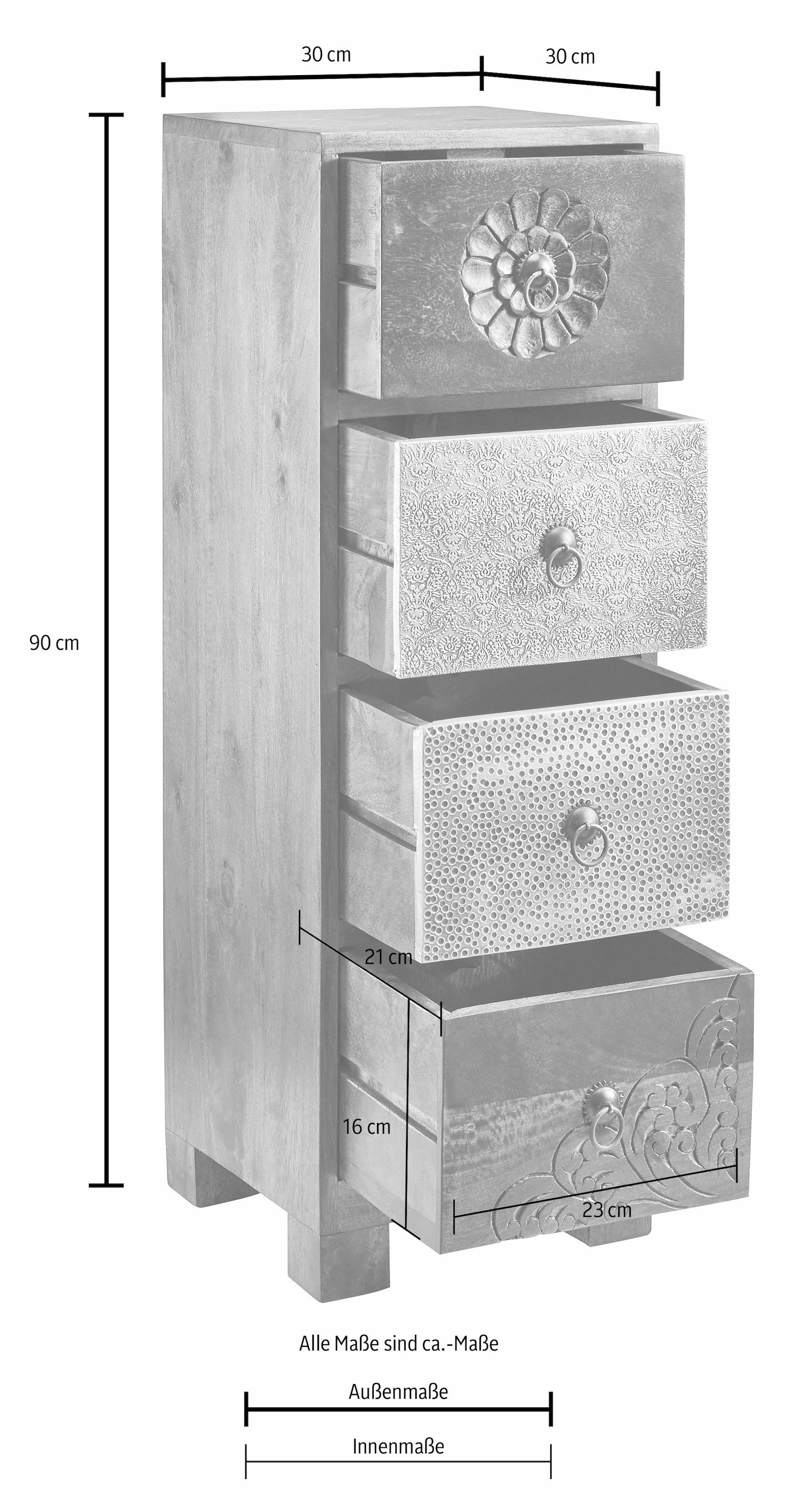 Home affaire Kommode »Mahar«, Breite 30 cm mit Metallfronten