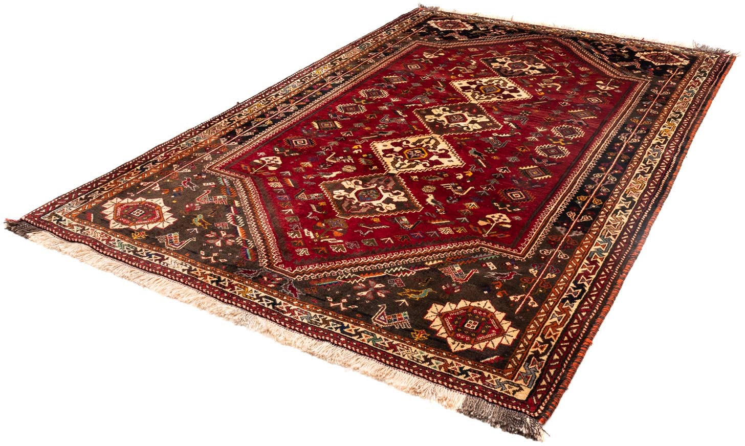 Wollteppich „Shiraz Medaillon 255 x 175 cm“, rechteckig, Unikat mit Zertifikat Dunkelrot 1 mm B/L: 175 cm x 255 cm – 1 mm