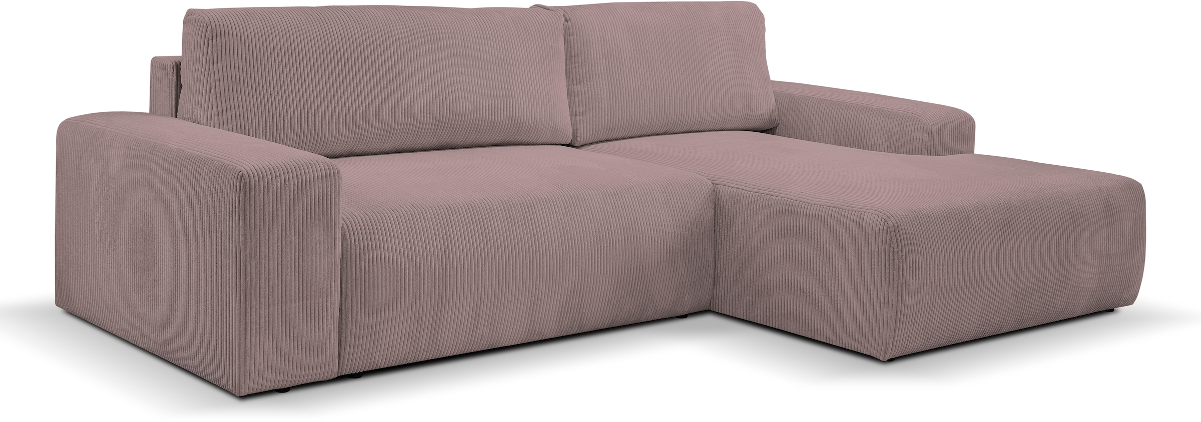 WERK2 Ecksofa »Rotterdam-L, kuschelweicher Cord oder Breitcord, L-Form, Breite 267 cm«, Design Ecksofa mit Schlaffunktion & Bettkasten, Cord, Rose