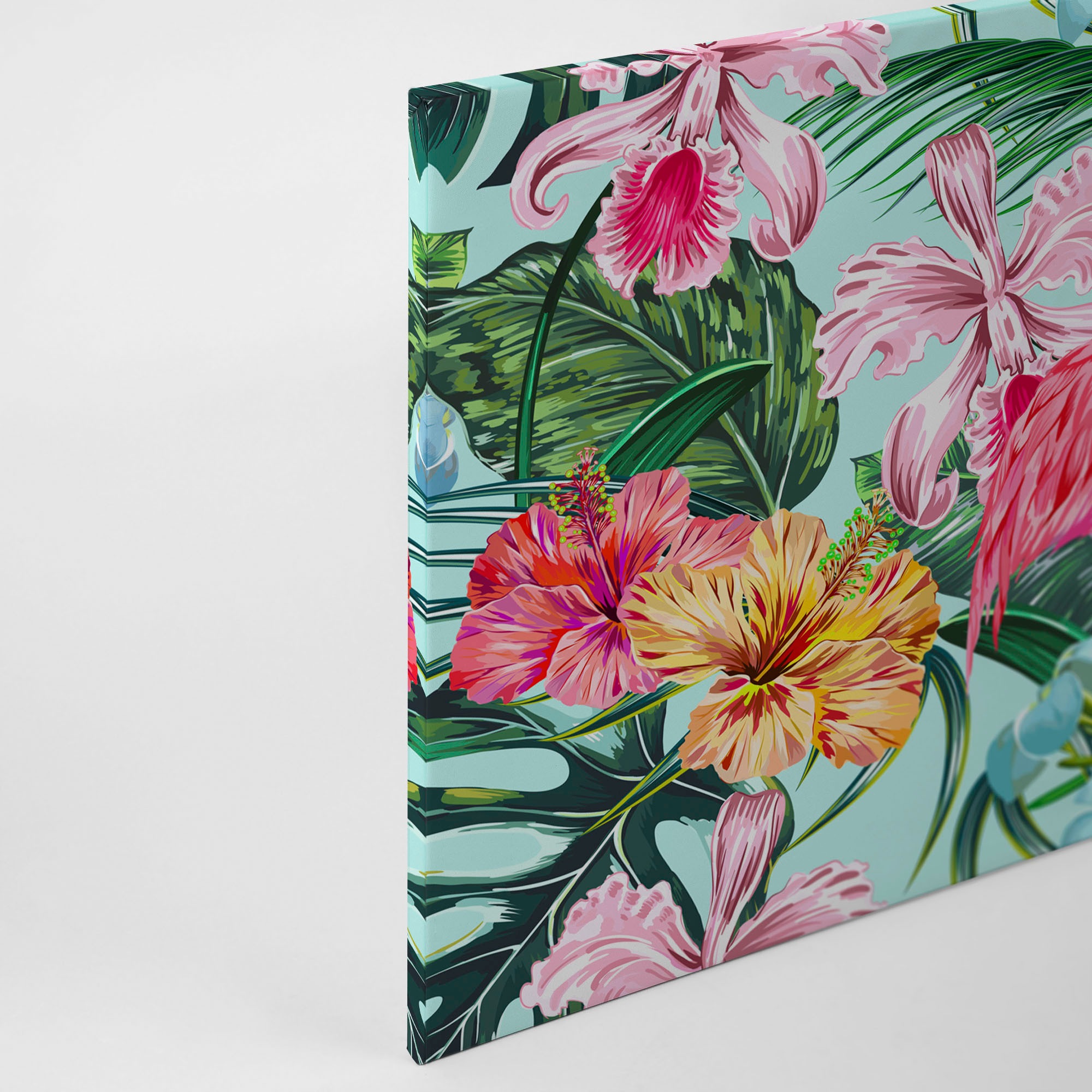 A.S. Création Leinwandbild »Flamingo Art«, Kunst-Blumen-Kinder, (1 St.), Dschungel Keilrahmen Flamingo Exotisch Hawaii Leinwand-Bild Wohnzimmer