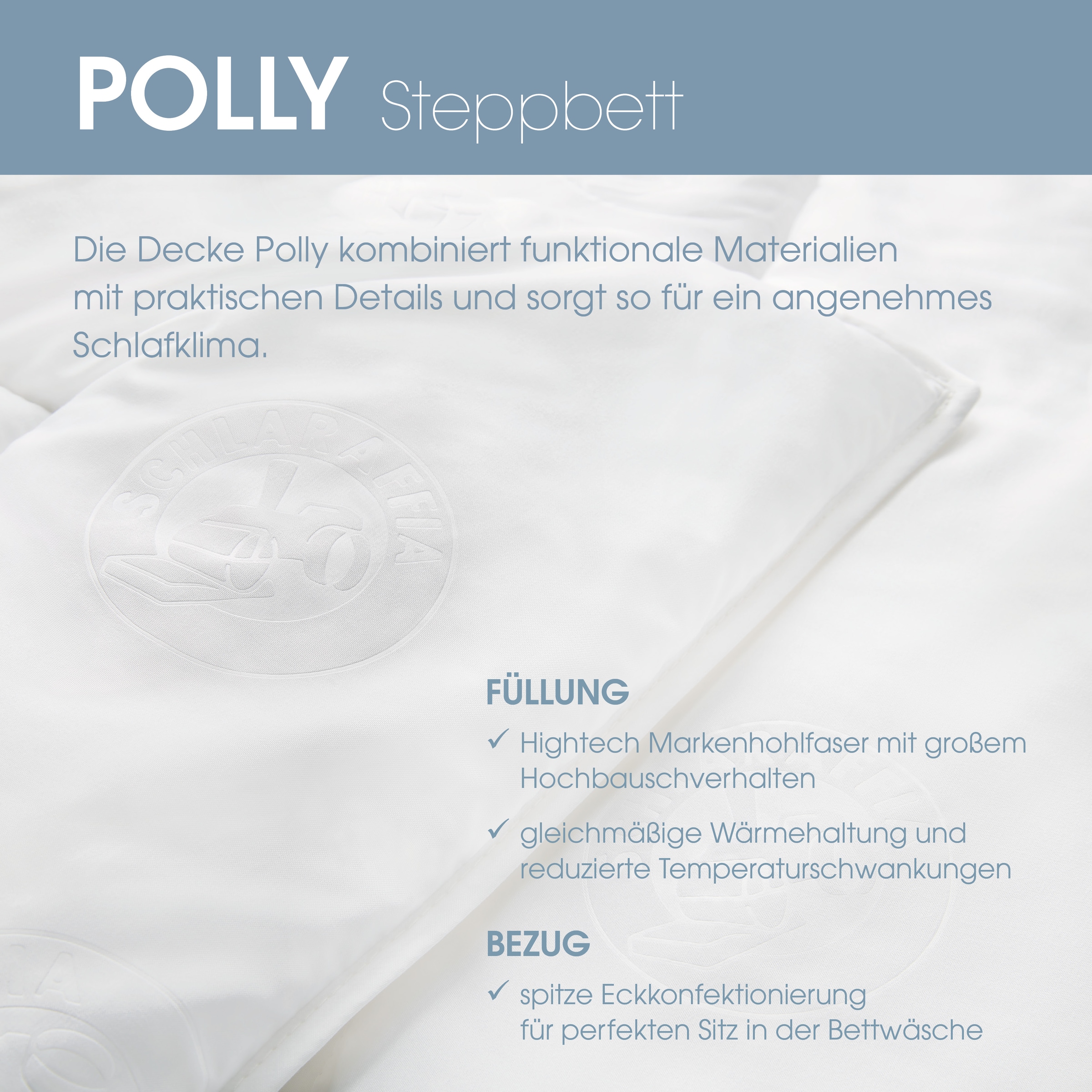 Schlaraffia Kunstfaserbettdecke »Steppbett POLLY, Ganzjahresdecke, NEUHEIT« leicht Füllung 100 % SCHLARAFFIA® Fill Polyester-Markenhohlfaser 1 Stk. tlg. Atmungsaktiv, Bettdecke 135x200, 155x220 cm, Made in Germany