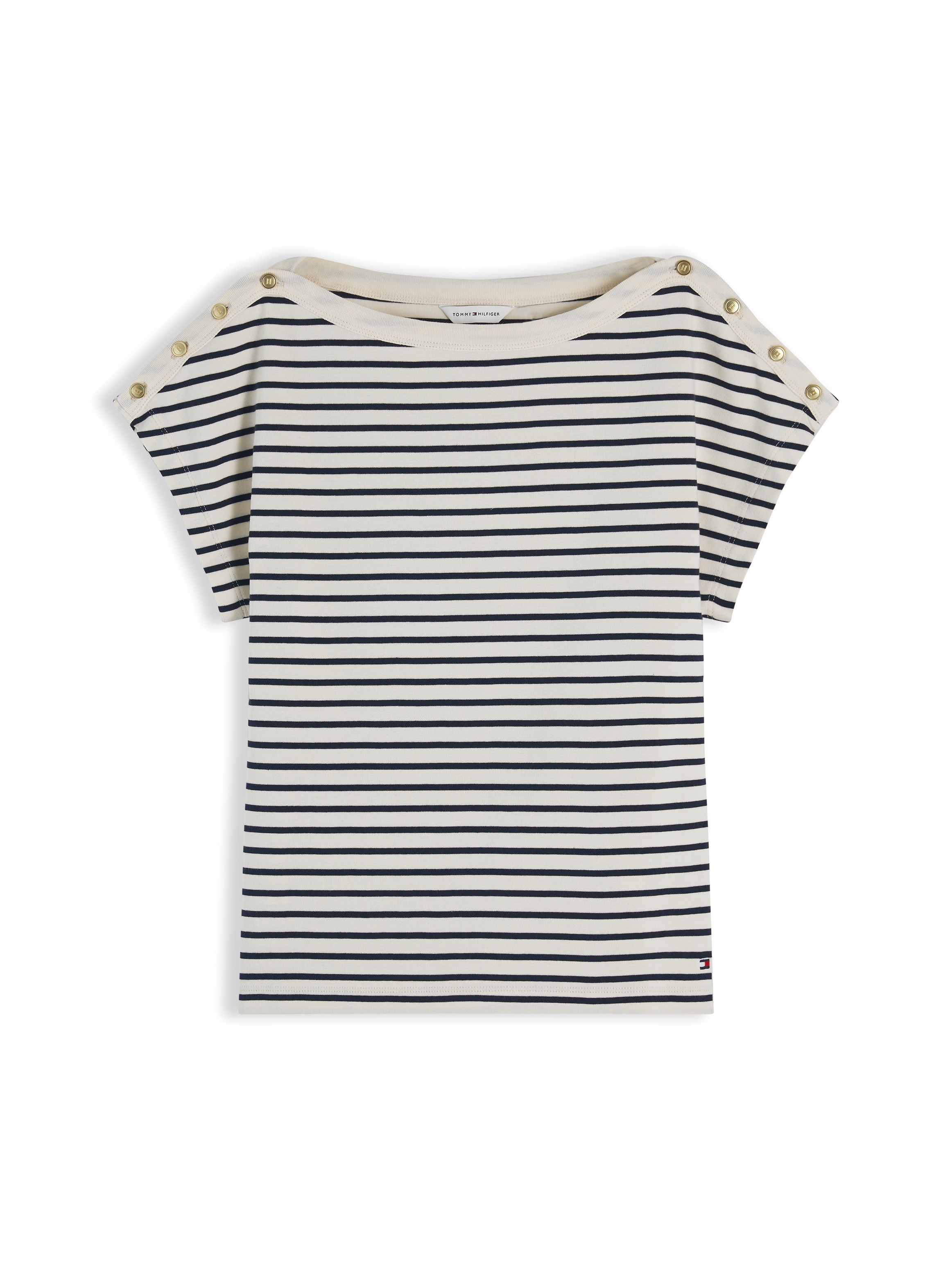 Tommy Hilfiger Kurzarmshirt »GOLD BTN CAP-SLV BOAT-NK TEE« Baumwolle, mit goldfarbenen Knöpfen
