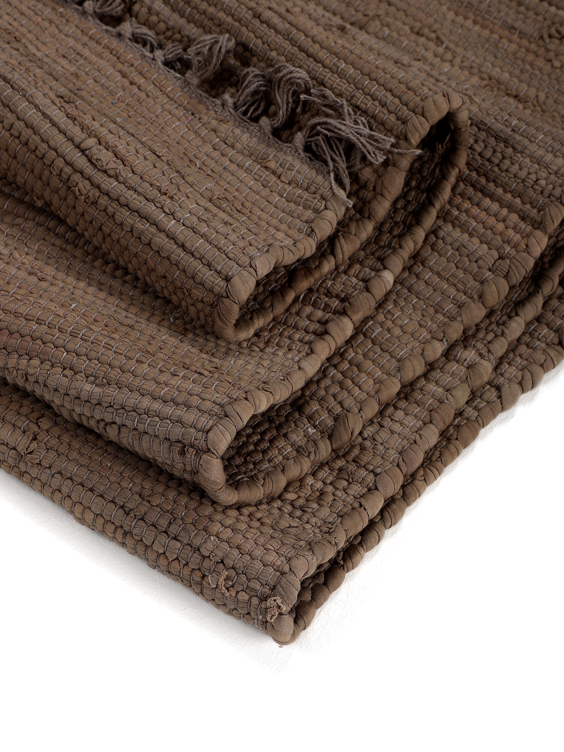 carpetfine Teppich »Kelim Chindi uni, auch als Läufer«, rechteckig, 5 mm Höhe, Wendeteppich, reine Baumwolle, handgewebt, Uni-Farben, mit Fransen