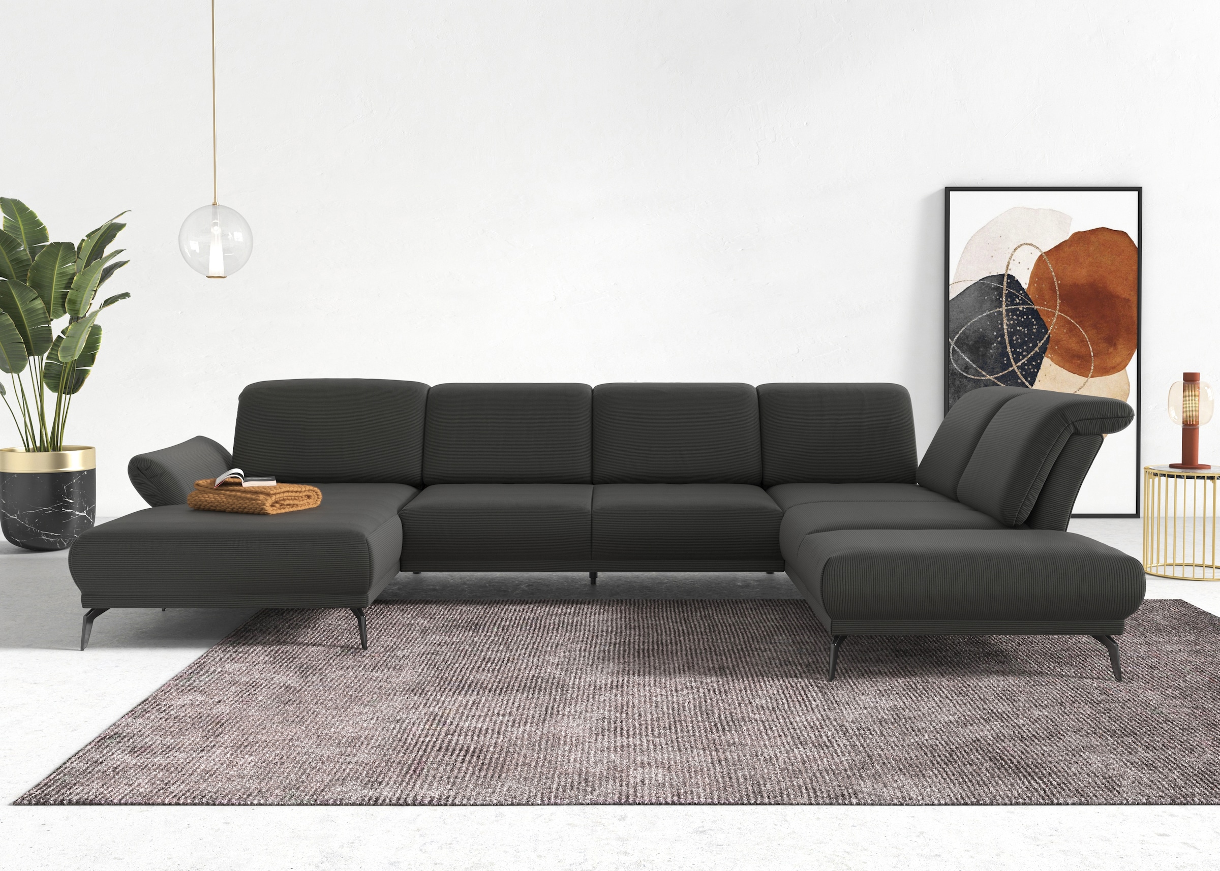 INOSIGN Wohnlandschaft »Coco U-Form«, Sitztiefen-, Arm- und Kopfteilverstellung, Cord-Bezug, Fußhöhe 15 cm