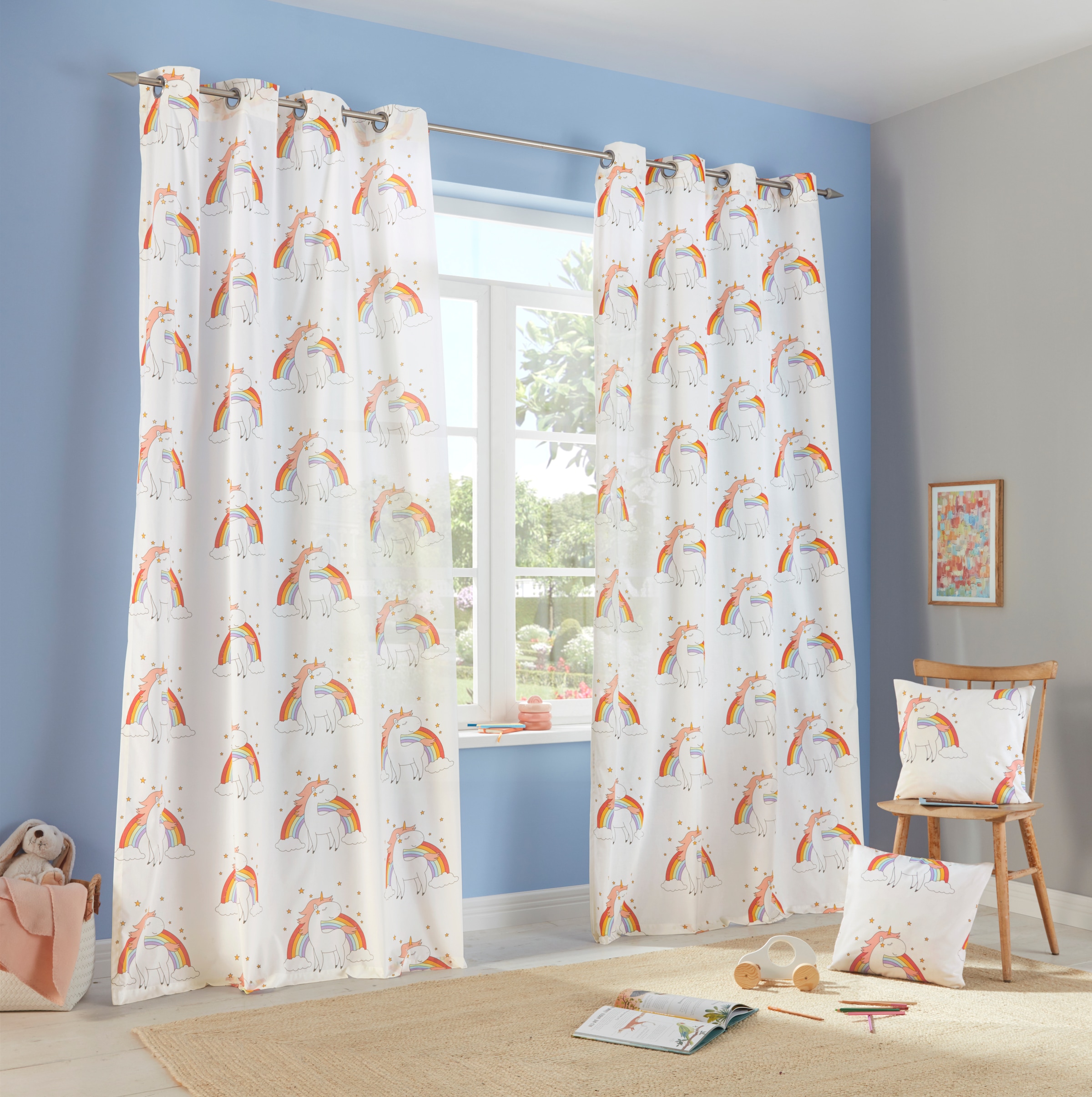 Lüttenhütt Gardine »EINHORN« Ösen 1 Stk. tlg. Kindergardine, Einhorn, Regen günstig online kaufen