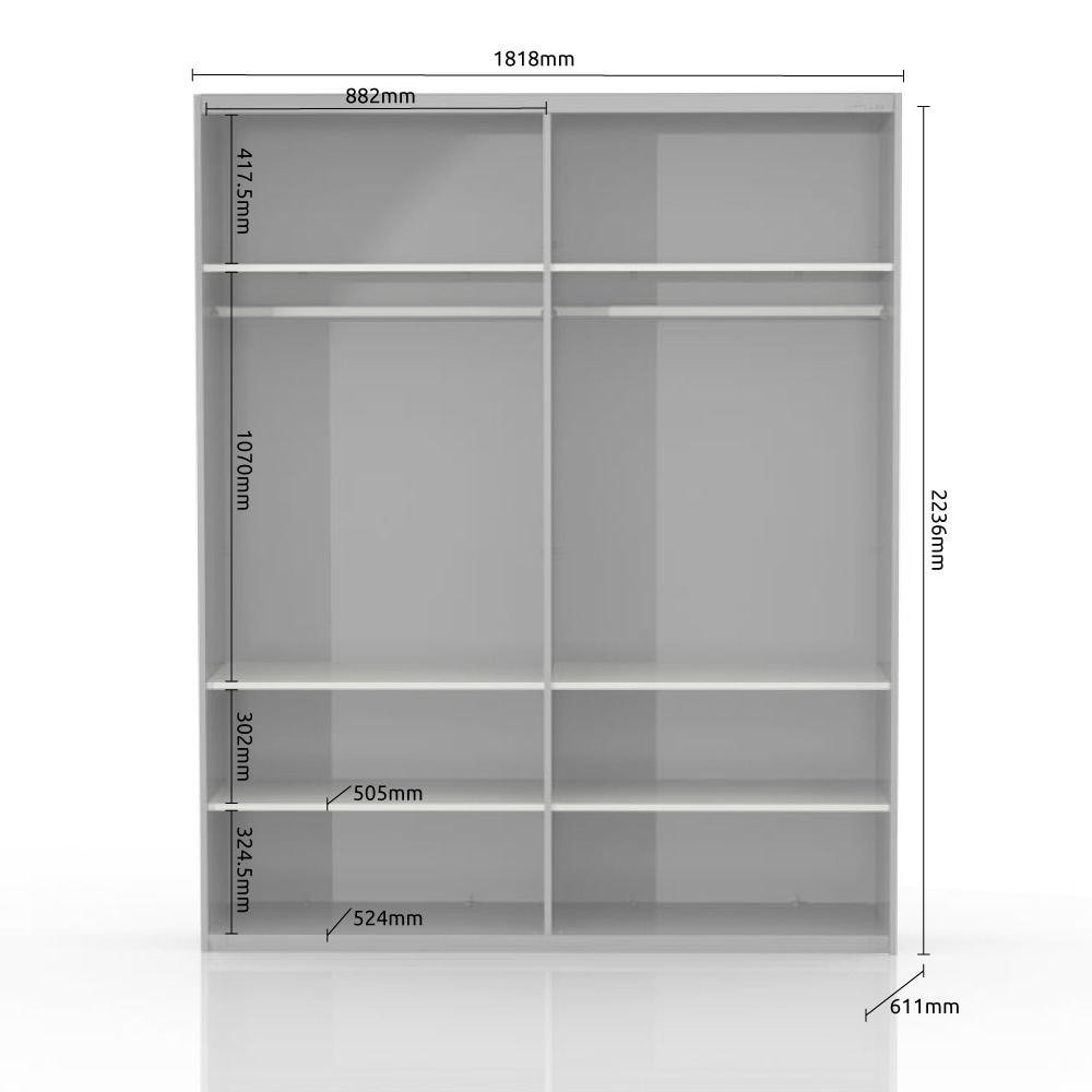 Places of Style Schwebetürenschrank »Piano, FSC-zertifiziert, mit Einlegeböden und Kleiderstangen«, (in 3 Breiten, 224cm hoch), UV lackiert, hochglänzend, mit Soft-Close Funktion, in beige oder weiß