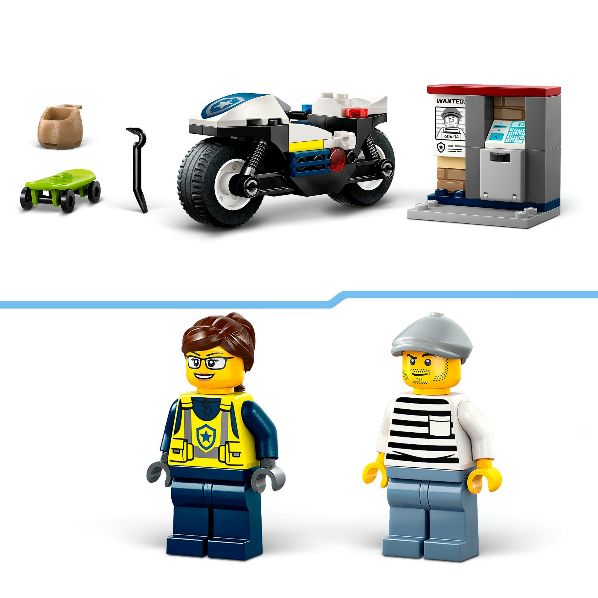 LEGO® Konstruktionsspielsteine »Verfolgungsjagd mit dem Polizeimotorrad (60455), LEGO City«, (65 St.), Made in Europe