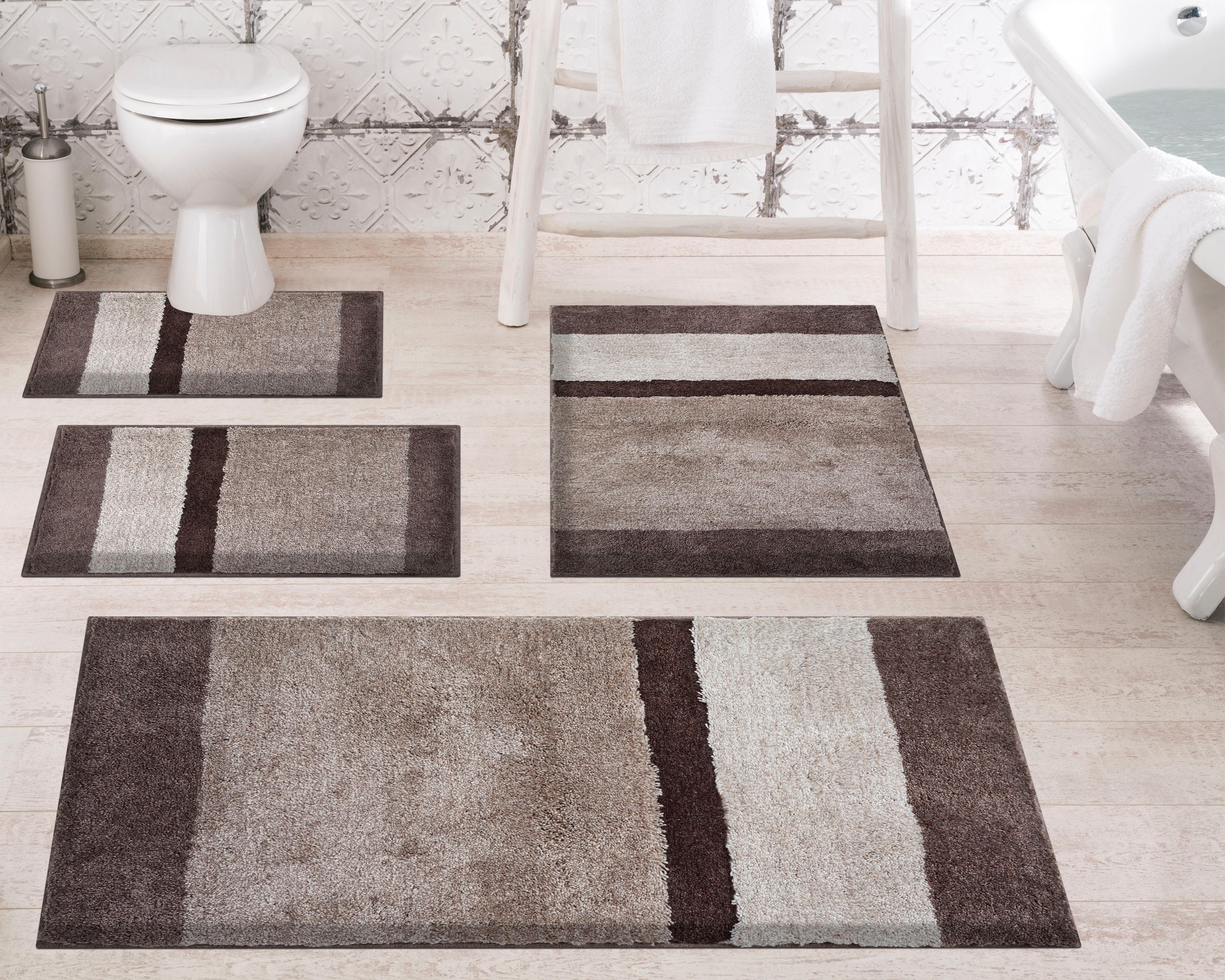 Grund Badematte »Room«, rutschhemmend beschichtet, fußbodenheizungsgeeignet, besonders dichter Flor, Badematte mit Streifen
