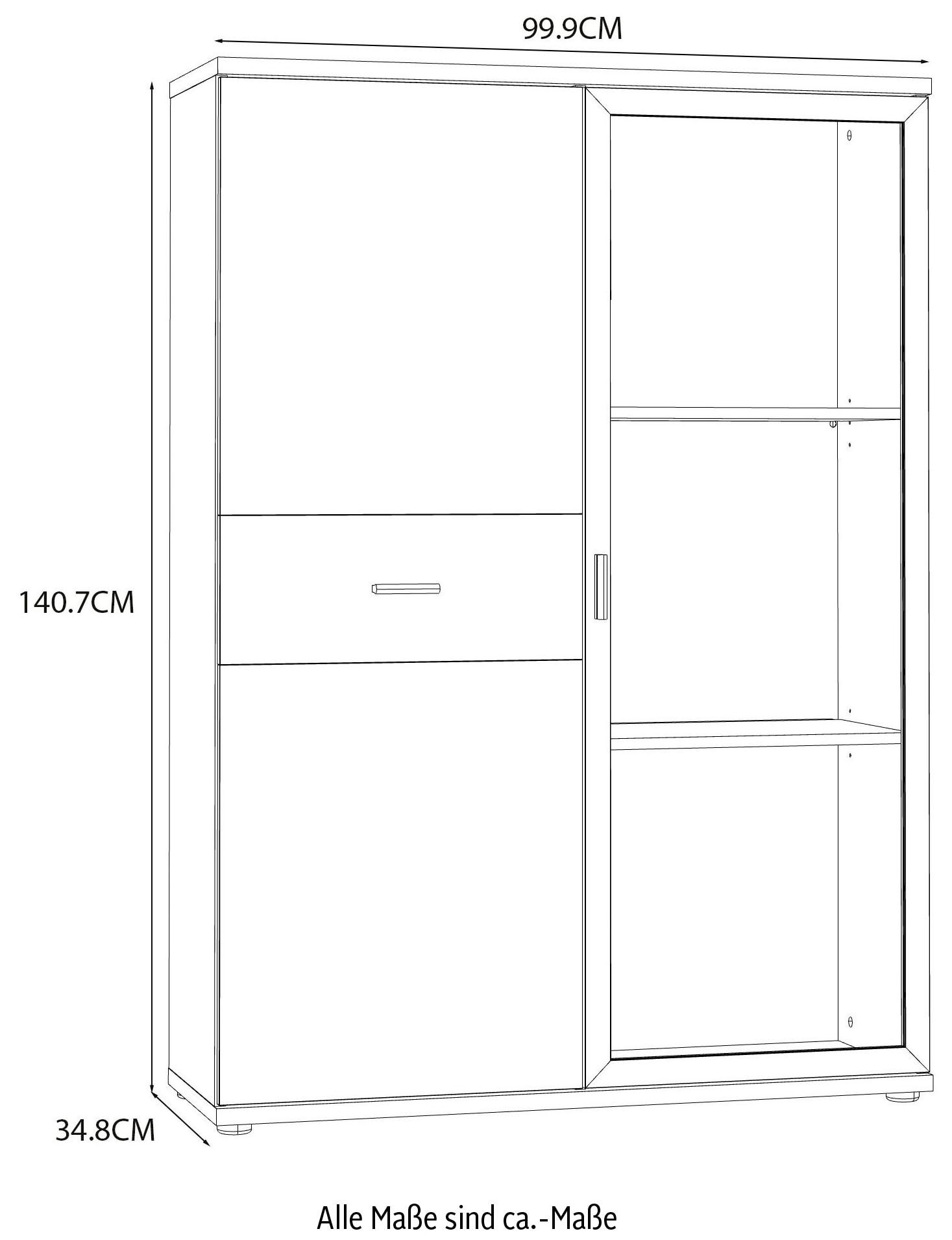 FORTE Vitrine »Chesapeak Highboard inkl. Beleuchtung, 1 Glastür, Höhe 140 cm«, (B/H/T 99,9/140,7/34,8 cm), Highboardvitrine, Glastür, Beleuchtung inklusive, Höhe 140 cm