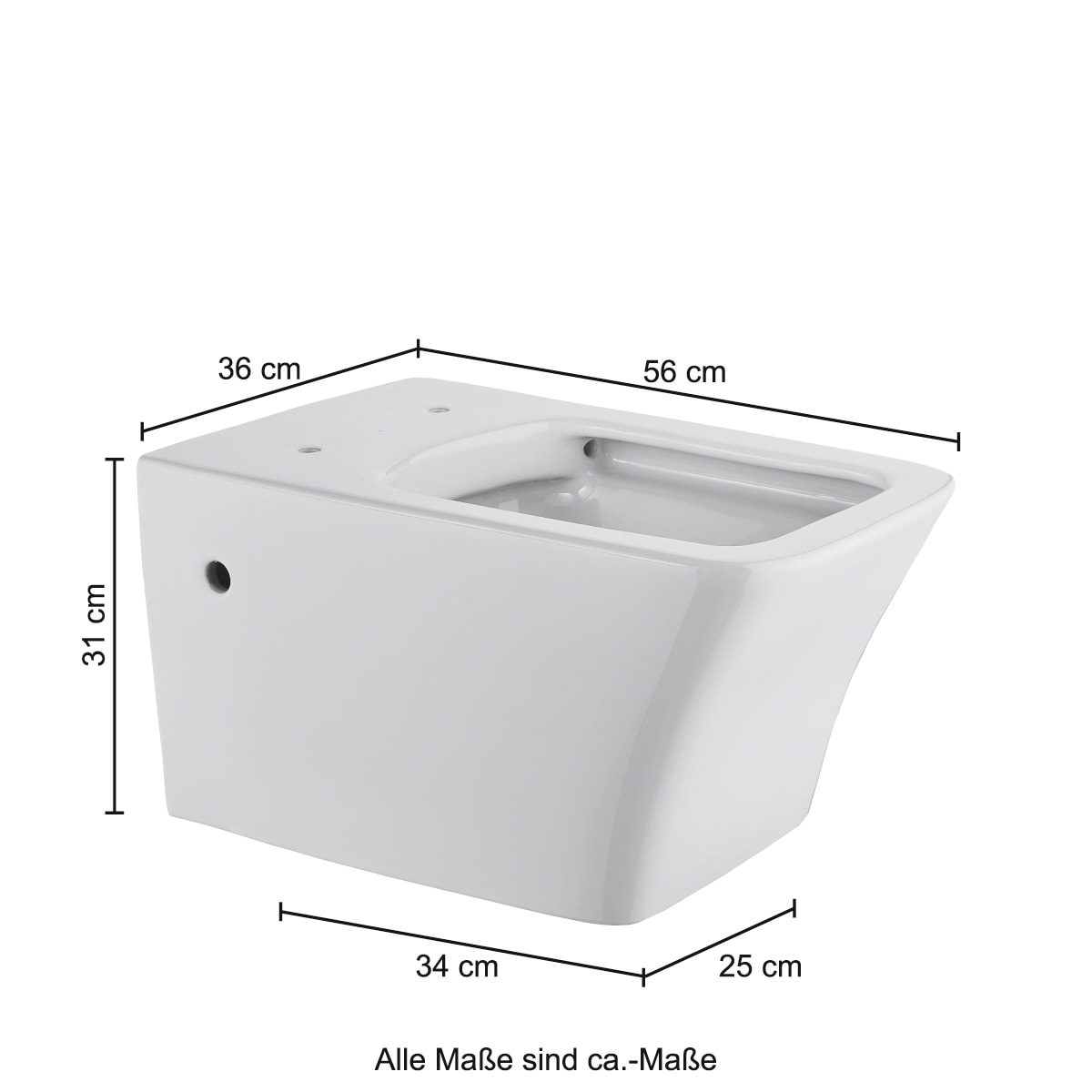 welltime Tiefspül-WC »Trento eckig«, Spülrandloses Tiefspül-WC, inkl. ToilettenSitz mit Softclose.