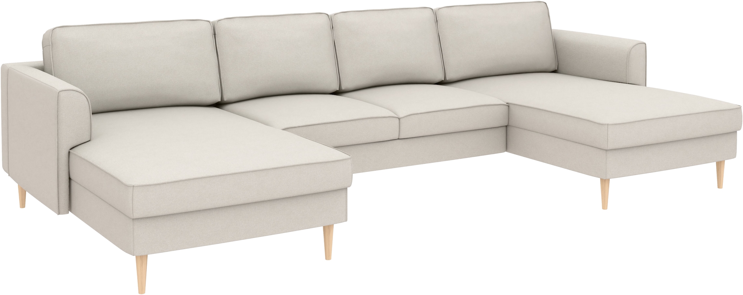 Home affaire Wohnlandschaft »Booster, whlw. mit Schlaffunktion & Bettkasten, Fuß Buche lackiert« Sofa in U-Form, Breite 305 cm, in Cord oder Struktur