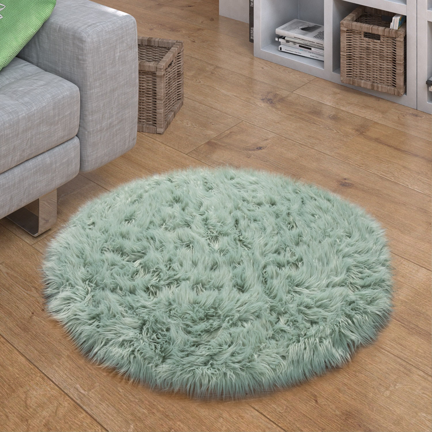 Paco Home Fellteppich »Playa 960«, rund, 64 mm Höhe, Kunstfell, Flokati-Optik, Hochflor, weich und flauschig, Uni-Farben