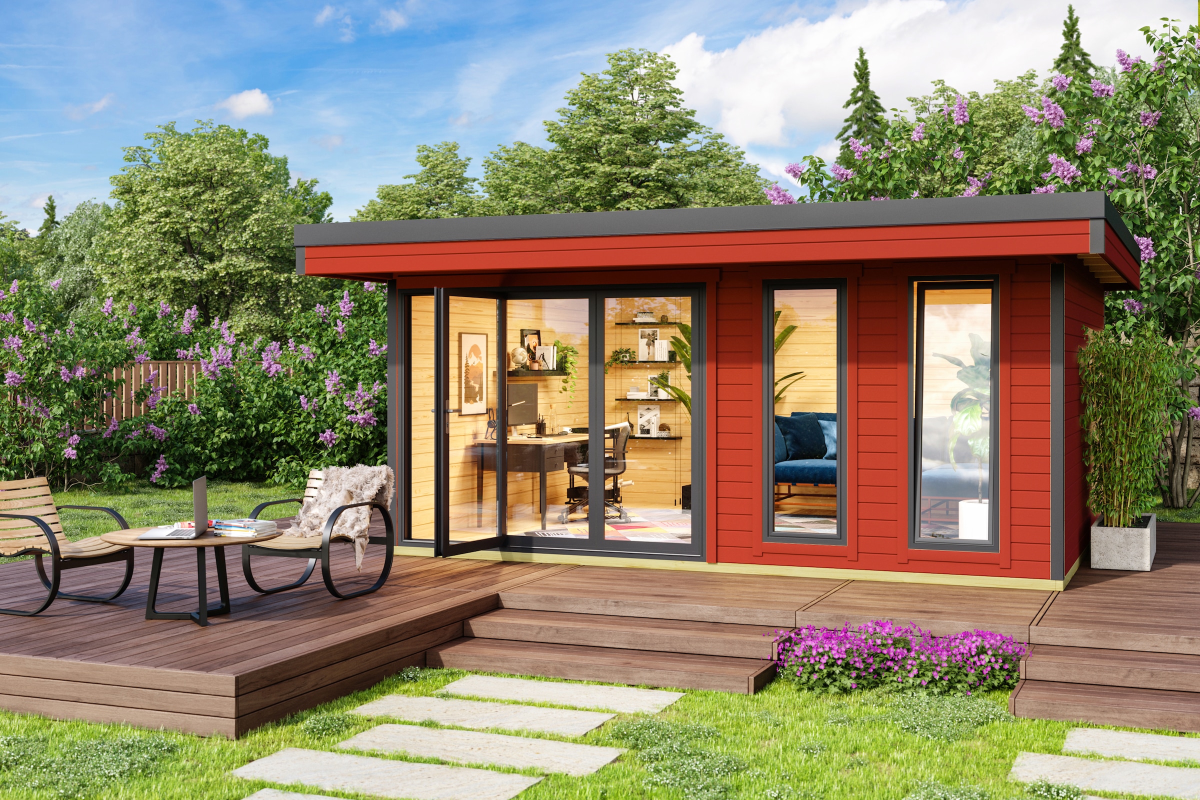 LASITA MAJA Gartenhaus »DOMEO 8 SCHWEDENROT/ANTHRAZIT«, (Set), Fundamentmass 5000 x 4000, Schwedenrot