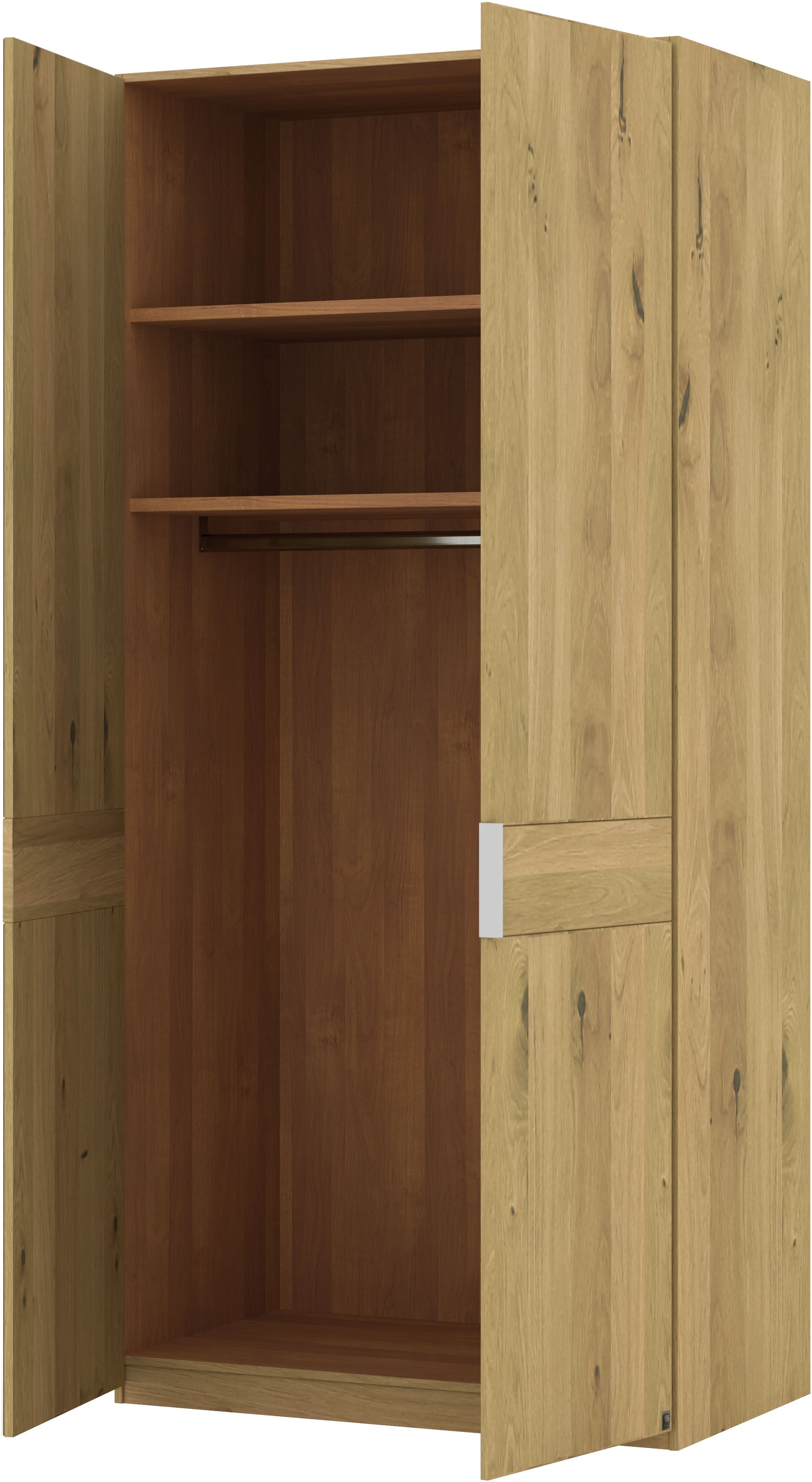 Musterring Drehtürenschrank »Savona, Kleiderschrank, Schrank, Garderobe, teilmassiv Eiche«, (mit Türdämpfern, mit Spiegel oder Glas, extra Böden, MADE IN GERMANY), Türen in Bianco-Eiche massiv, Spiegel-/Glastüren, verschiedene Größen