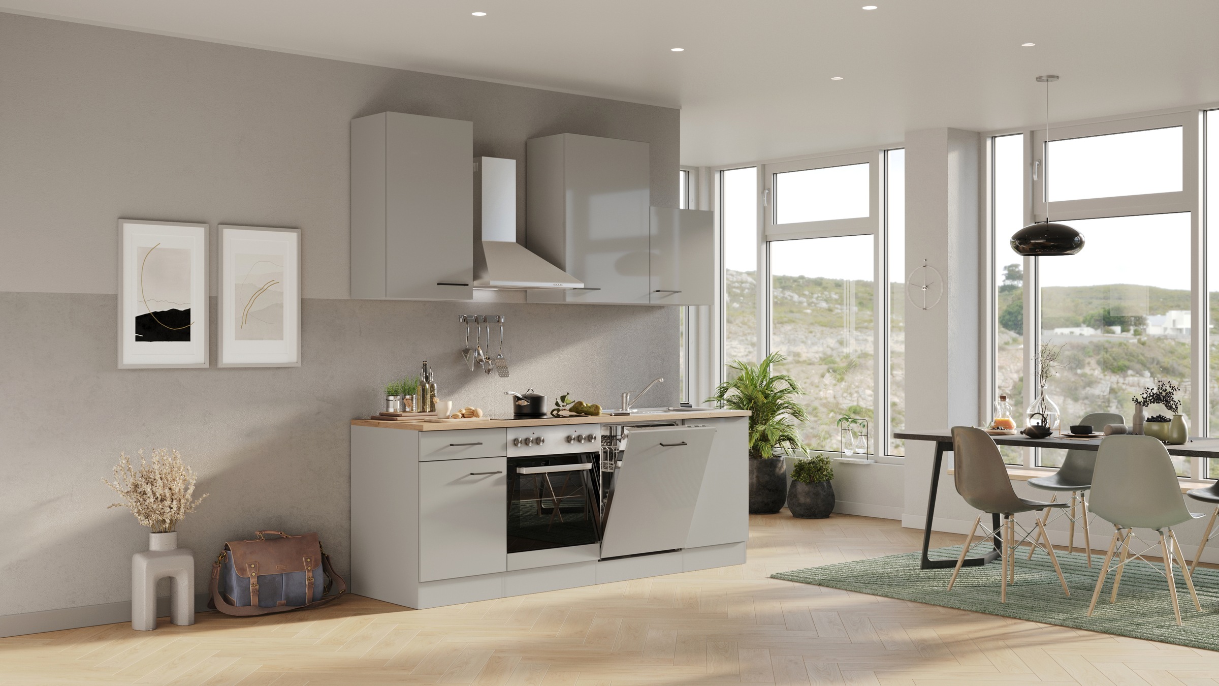 Flex-Well Küchenzeile »Lund« wahlweise mit E-Geräten, Breite 220 cm, glänze günstig online kaufen