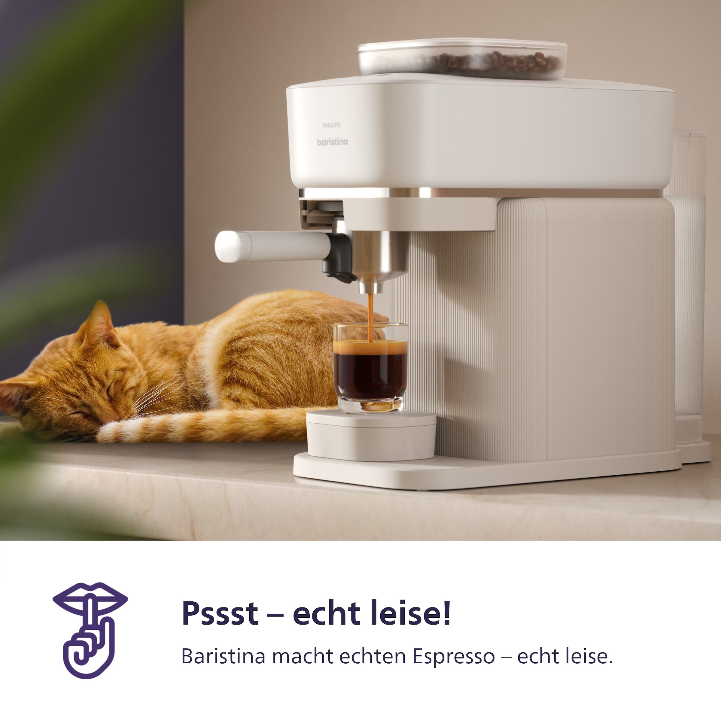 PHILIPS baristina Espressomaschine »BAR303/00 mit Mahlwerk für ganze Bohnen, Milchaufschäumer inkl.« 16 bar Pumpendruck, Naturweiß