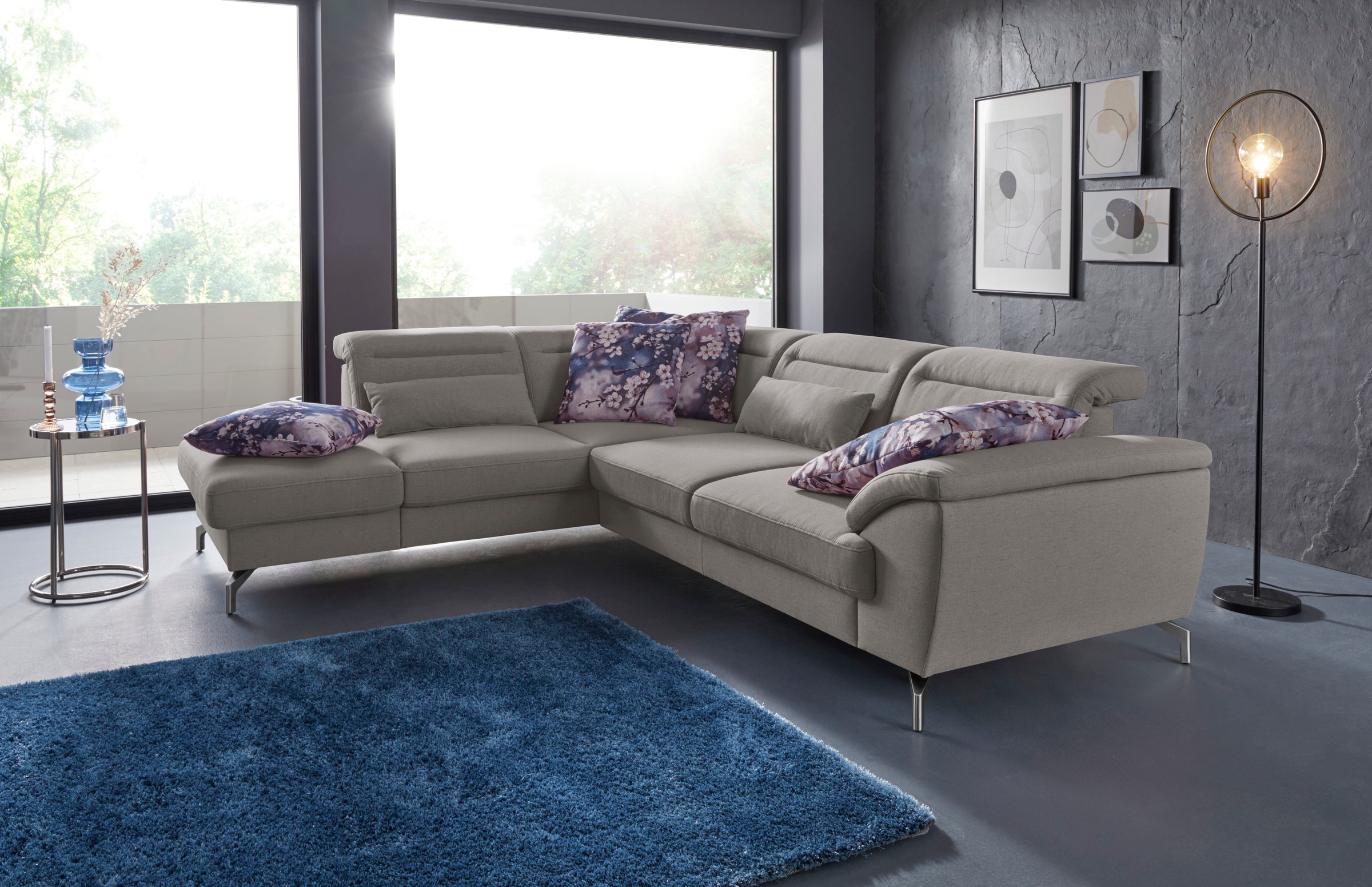 sit&more Ecksofa »Percy L-Form«, 12 cm Fußhöhe, Sitztiefenverstellung, wahlweise in 2 Fußfarben