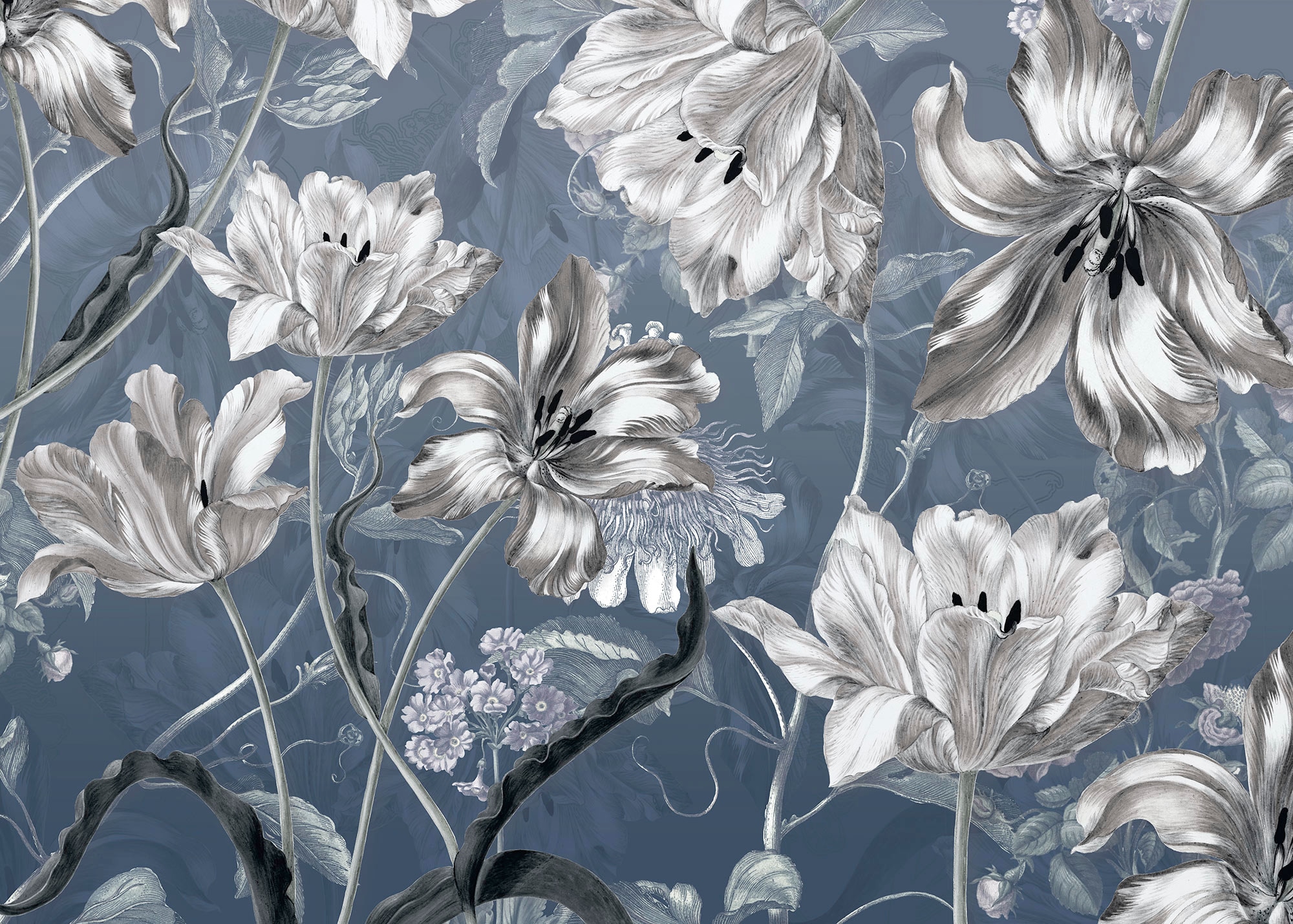 Komar Fototapete Merian Blue Blumen B/L: ca. 350x250 cm günstig online kaufen