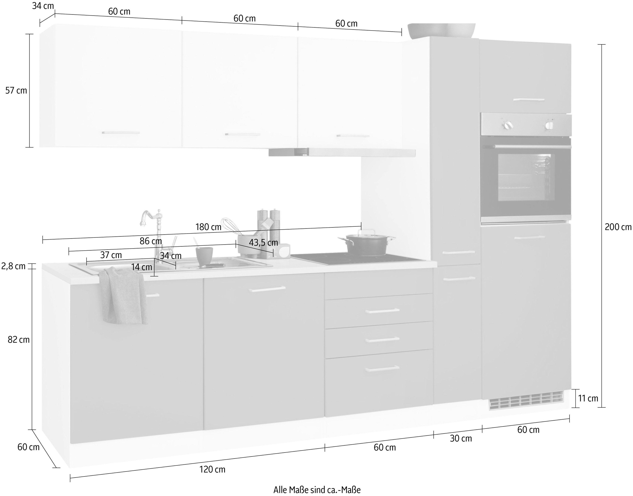 HELD MÖBEL Küchenzeile »Visby«, mit E-Geräten, Breite 270 cm inkl.  Kühlschrank online bestellen
