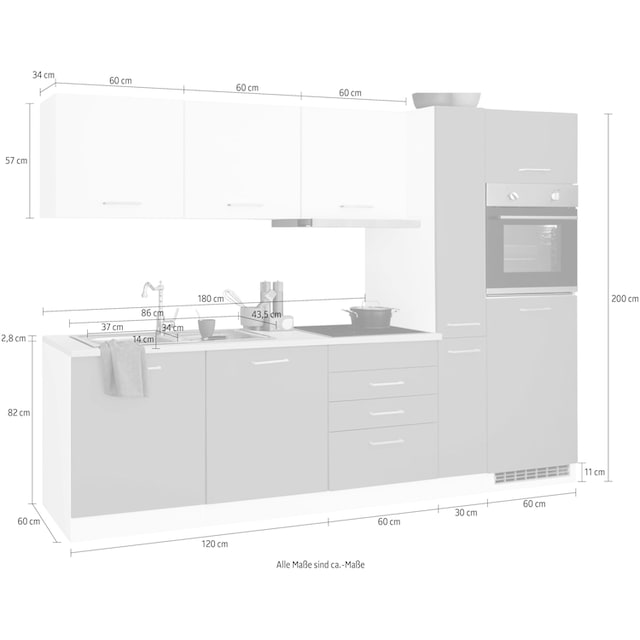 HELD MÖBEL Küchenzeile »Visby«, mit E-Geräten, Breite 270 cm inkl.  Kühlschrank online bestellen