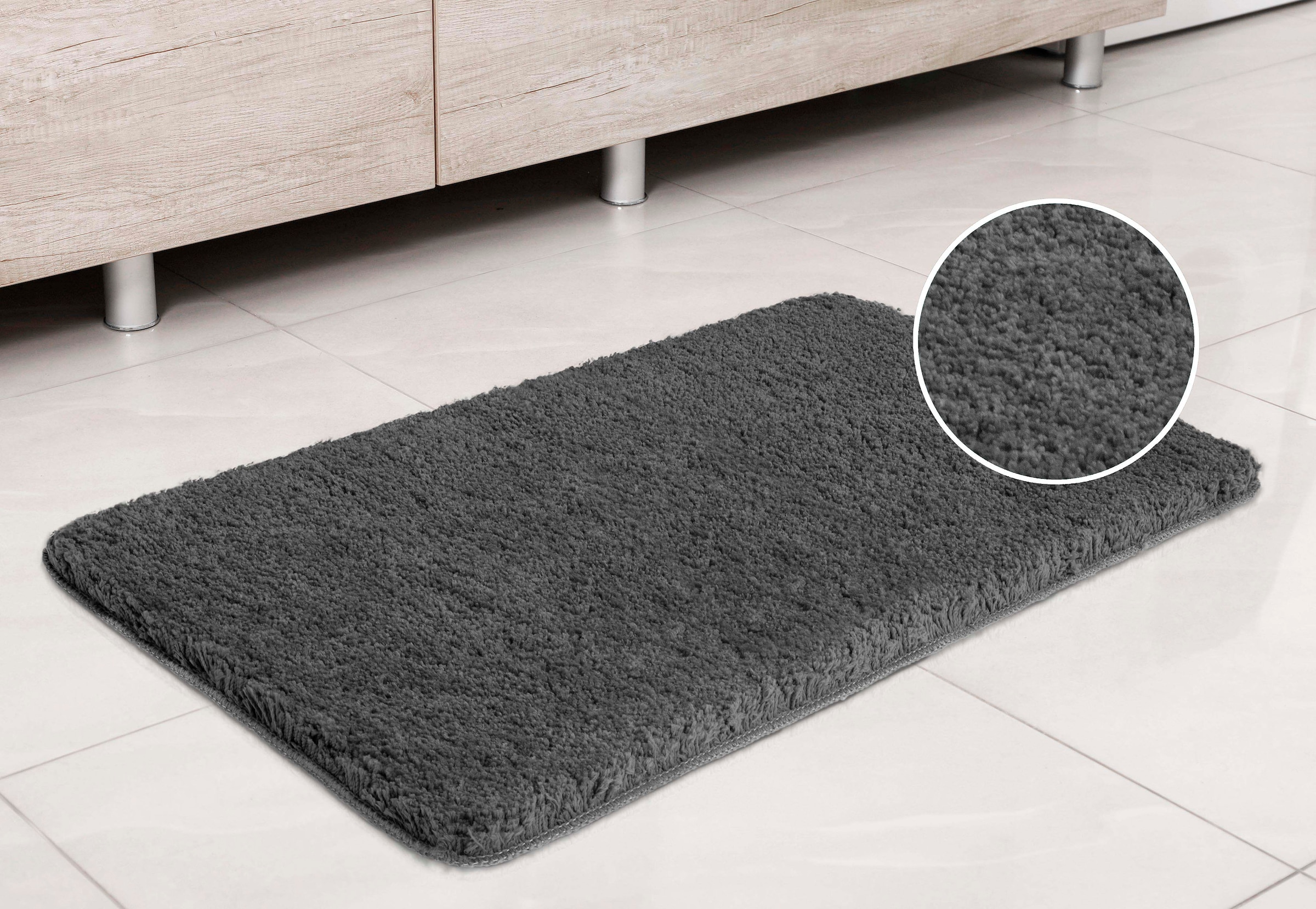 my home Badematte »Sanremo, Badvorleger, Badezimmer Teppich, sehr weich«, rutschhemmend beschichtet, fußbodenheizungsgeeignet-schnell trocknend, Badteppich, unifarben, rechteckig, rund & als 3-tlg. Set erhältlich