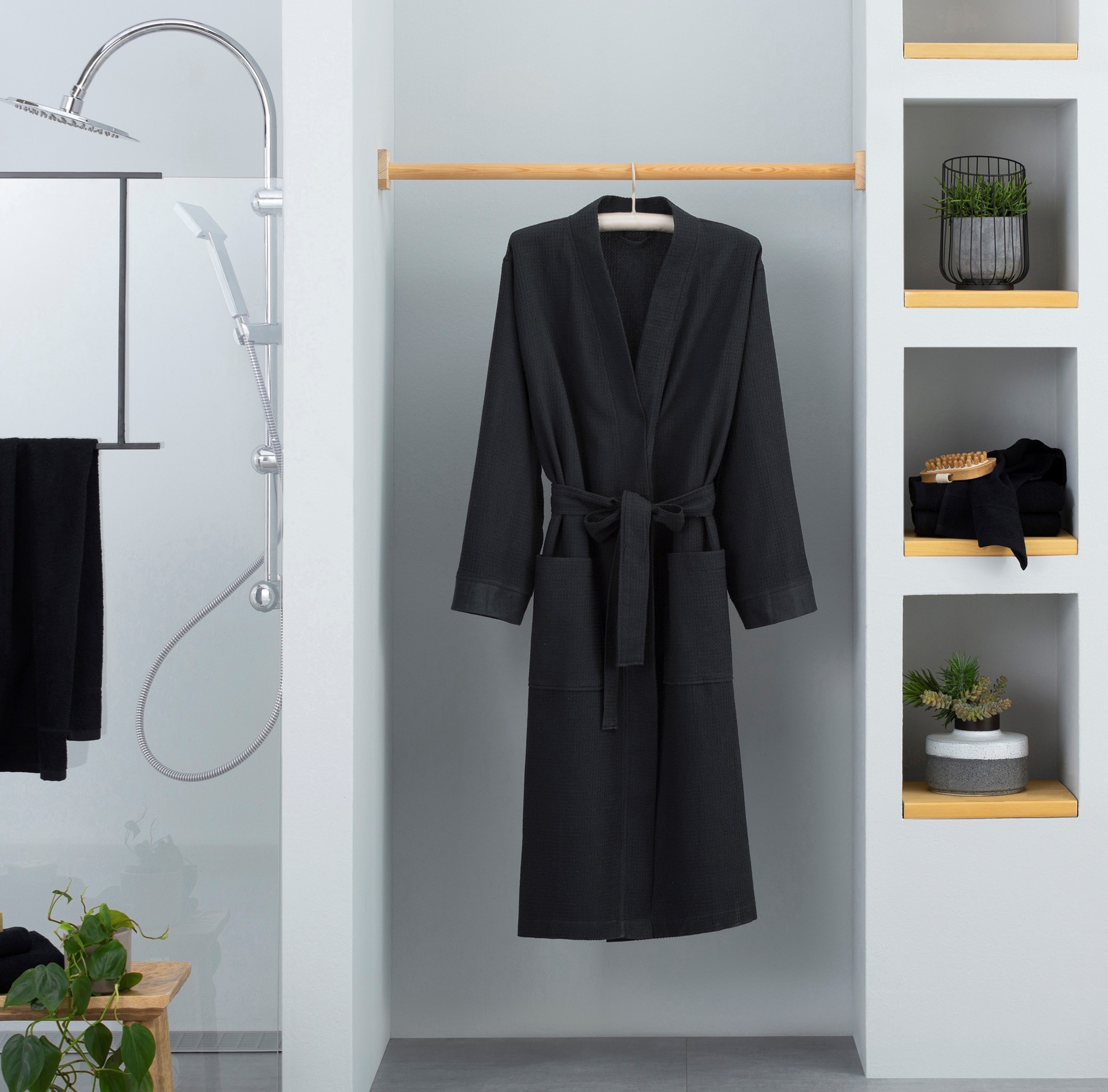 my home Unisex-Bademantel »Vanessa, ideal für Sauna & Spa, Hotelbademantel, Morgenmantel«, (1 St.), Taschen, Damen & Herren, Waffelpiqué, sehr leichte Qualität, S-3XL
