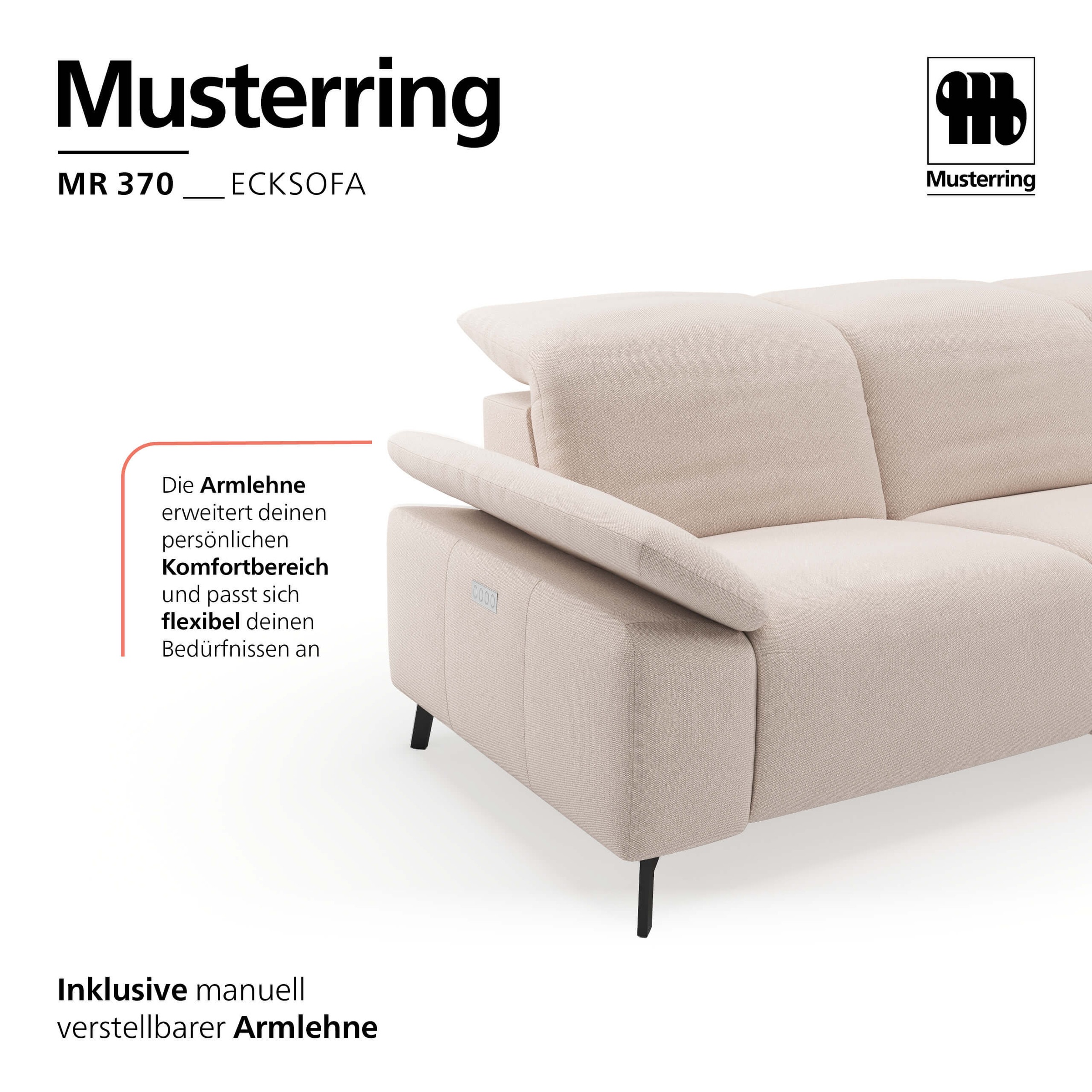 Musterring Ecksofa »MR 370, intelligenter Komfort im modernen Design« Optionale Relaxfunktion, flexible Kopfteile & klappbare Armlehnen