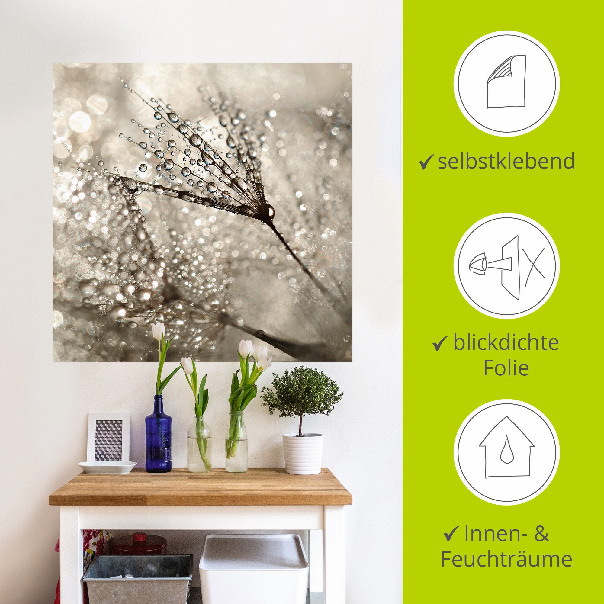 Artland Wandbild »Pusteblume Tautropfen«, Blumen, (1 St.), als Alubild, Outdoorbild, Leinwandbild, Poster, Wandaufkleber