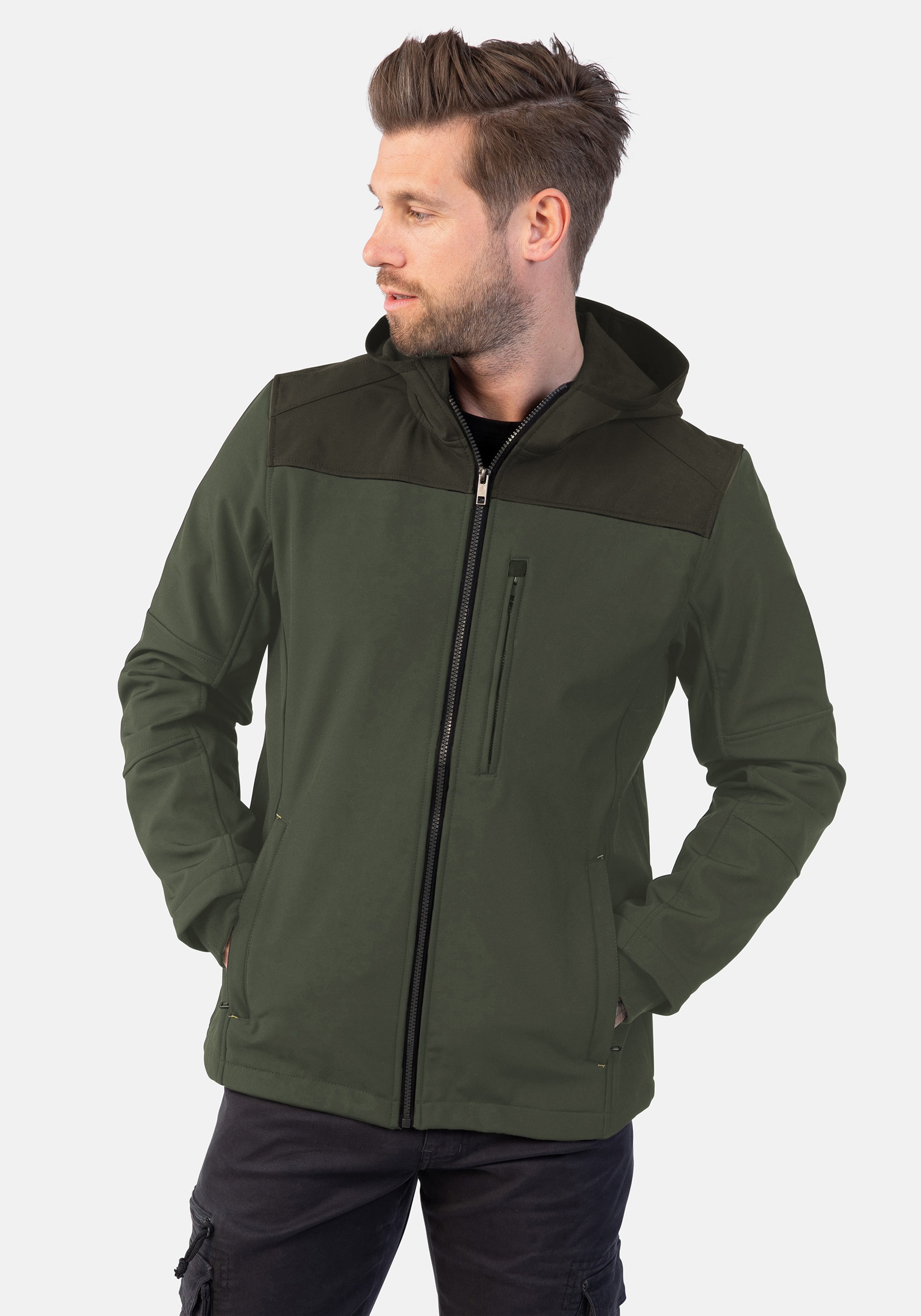 HERO BY JOHN MEDOOX Softshelljacke »JOEY Softshelljacke mit Fleecefutter« Regular Fit Casual Softshell für Herren green col block XXL XXL...