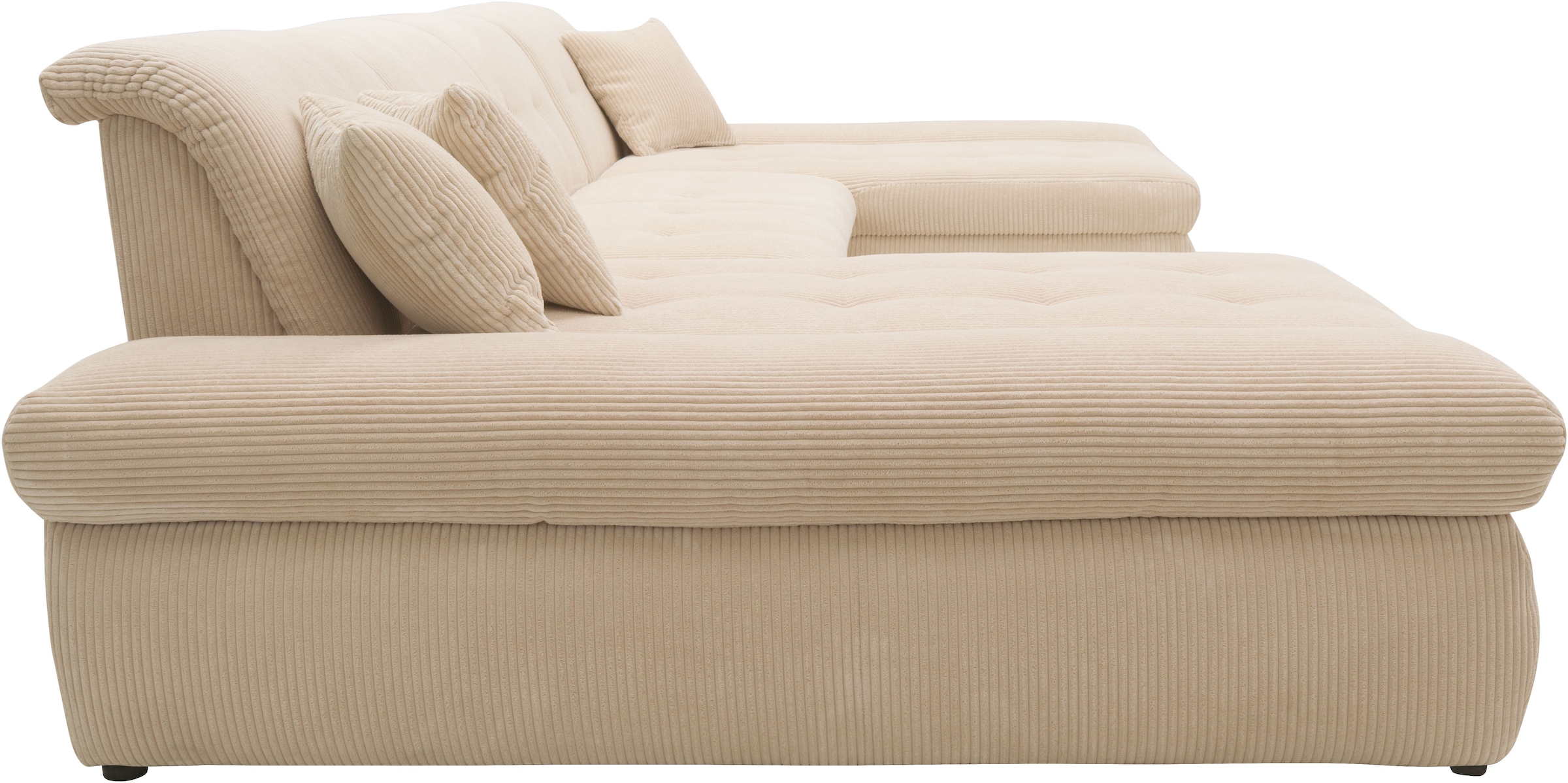 DOMO collection Wohnlandschaft »Moric wahlweise mit Bettfunktion und Armteilverstellung, XXL« U-Form, beidseitig mit Recamiere, incl. Zierkissen, Cord-Bezug