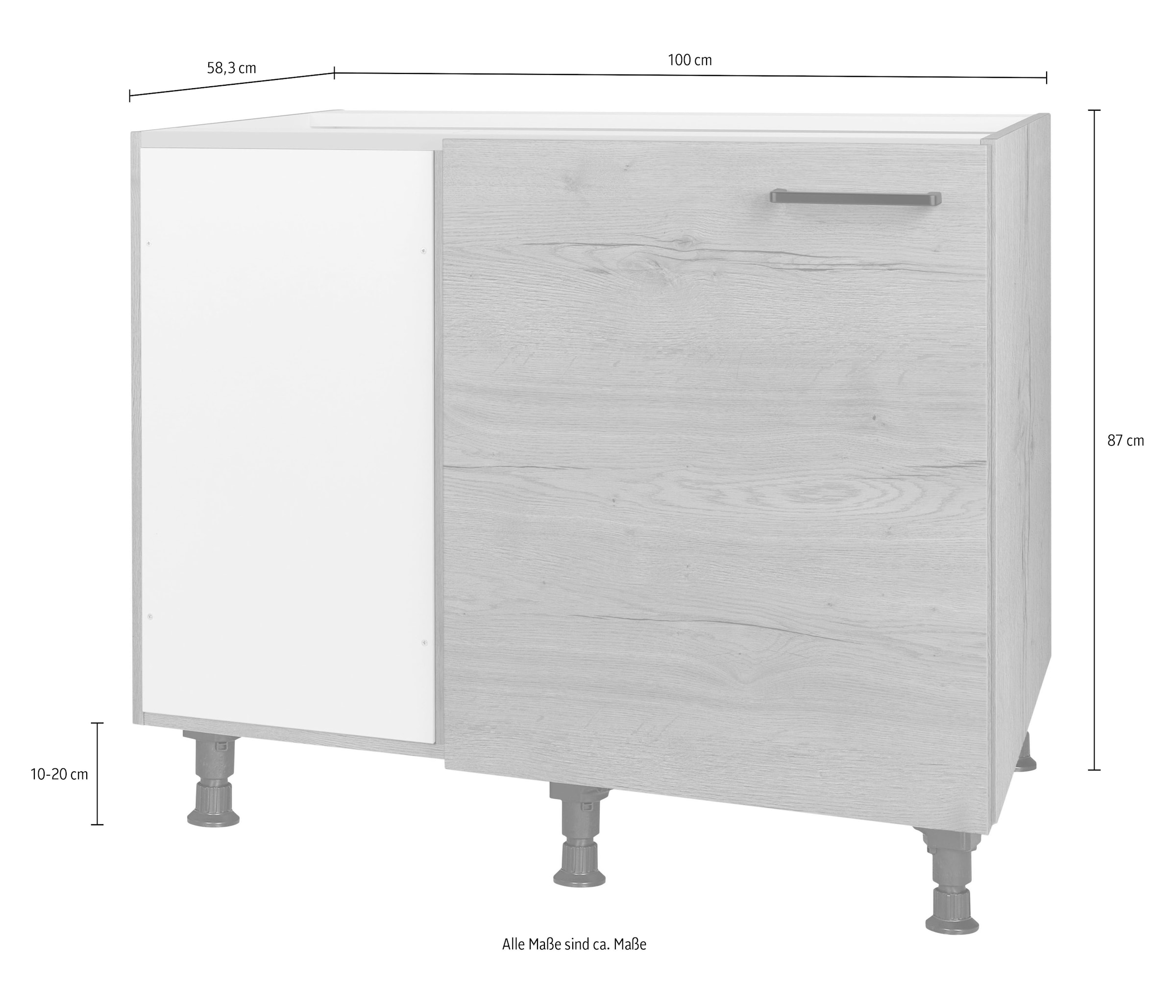 nobilia® Eckunterschrank »"Struktura", vormontiert« mit höhenverstellbaren Sockelfüßen, Breite 100 cm